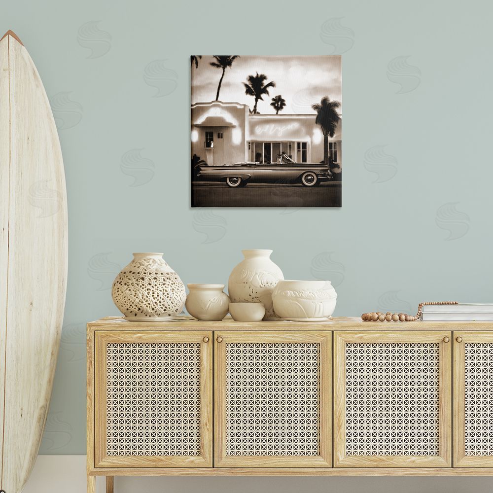 Noah Bay Sepia Classic Car Canvas Wall Art Print in Room