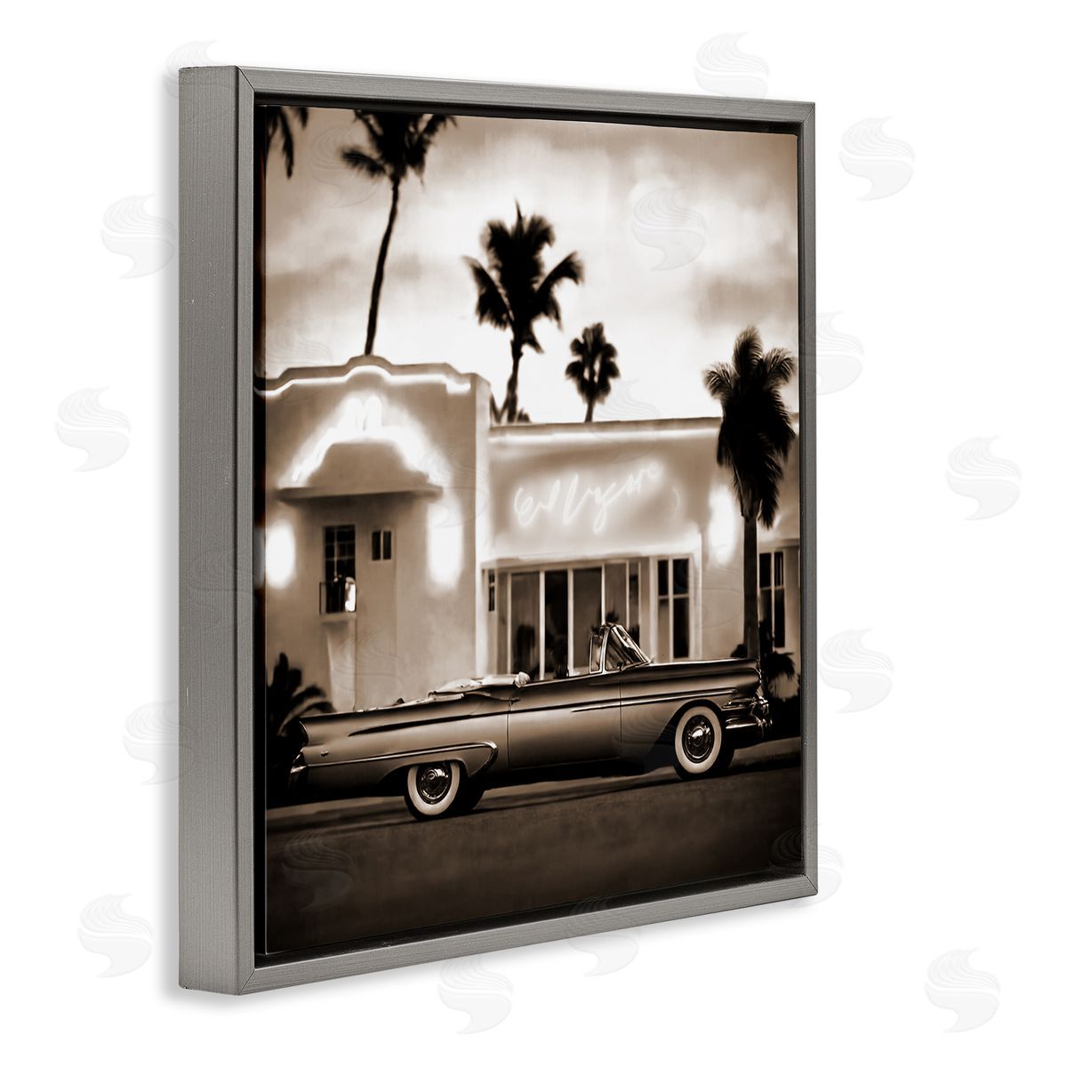 Noah Bay Sepia Classic Car Gray Floating Frame Canvas Wall Art Print