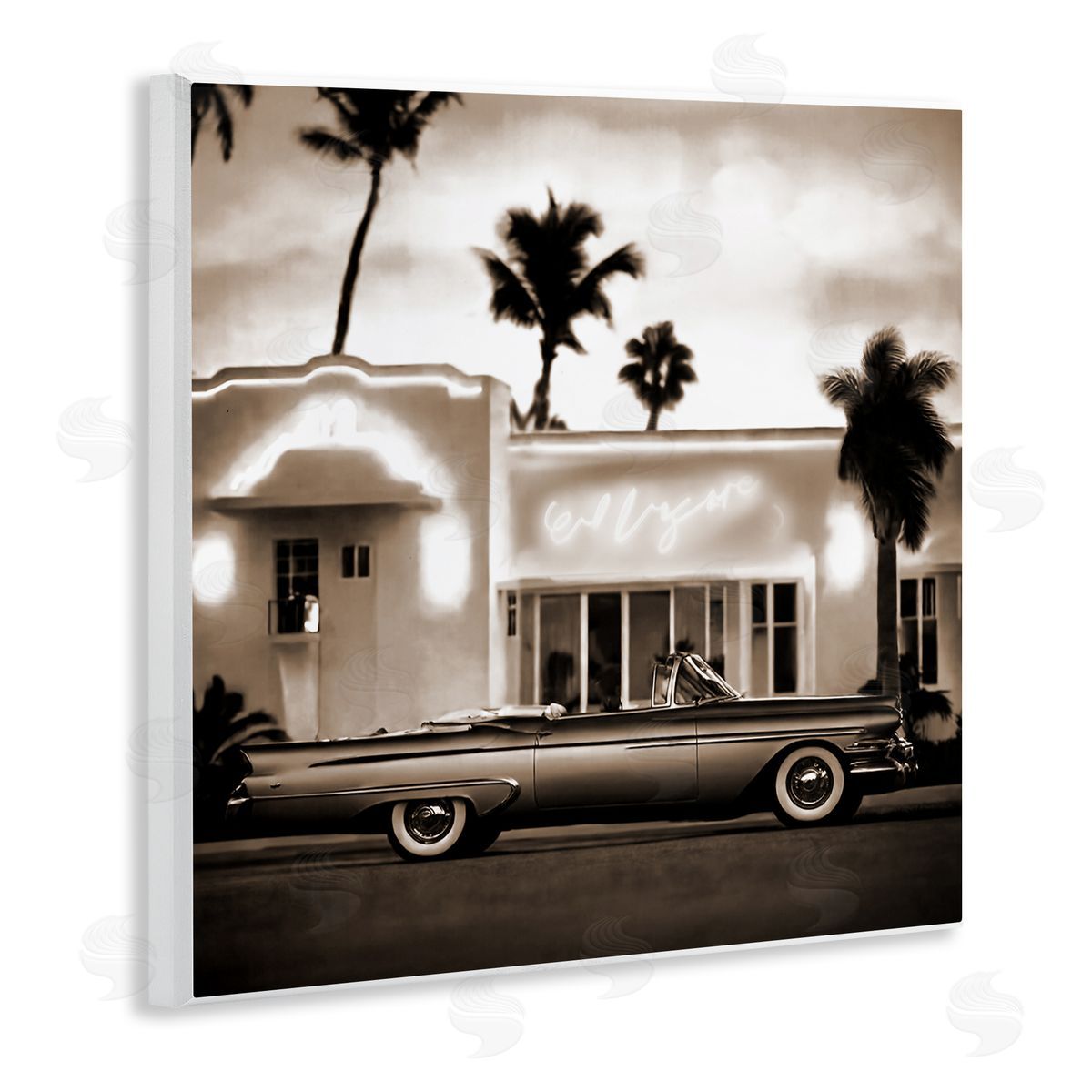 Noah Bay Sepia Classic Car Wooden Wall Plaque Art Print