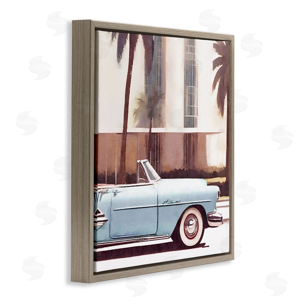 Noah Bay Tropical Scene Classic Car Brown Floating Frame Canvas Wall Art Print