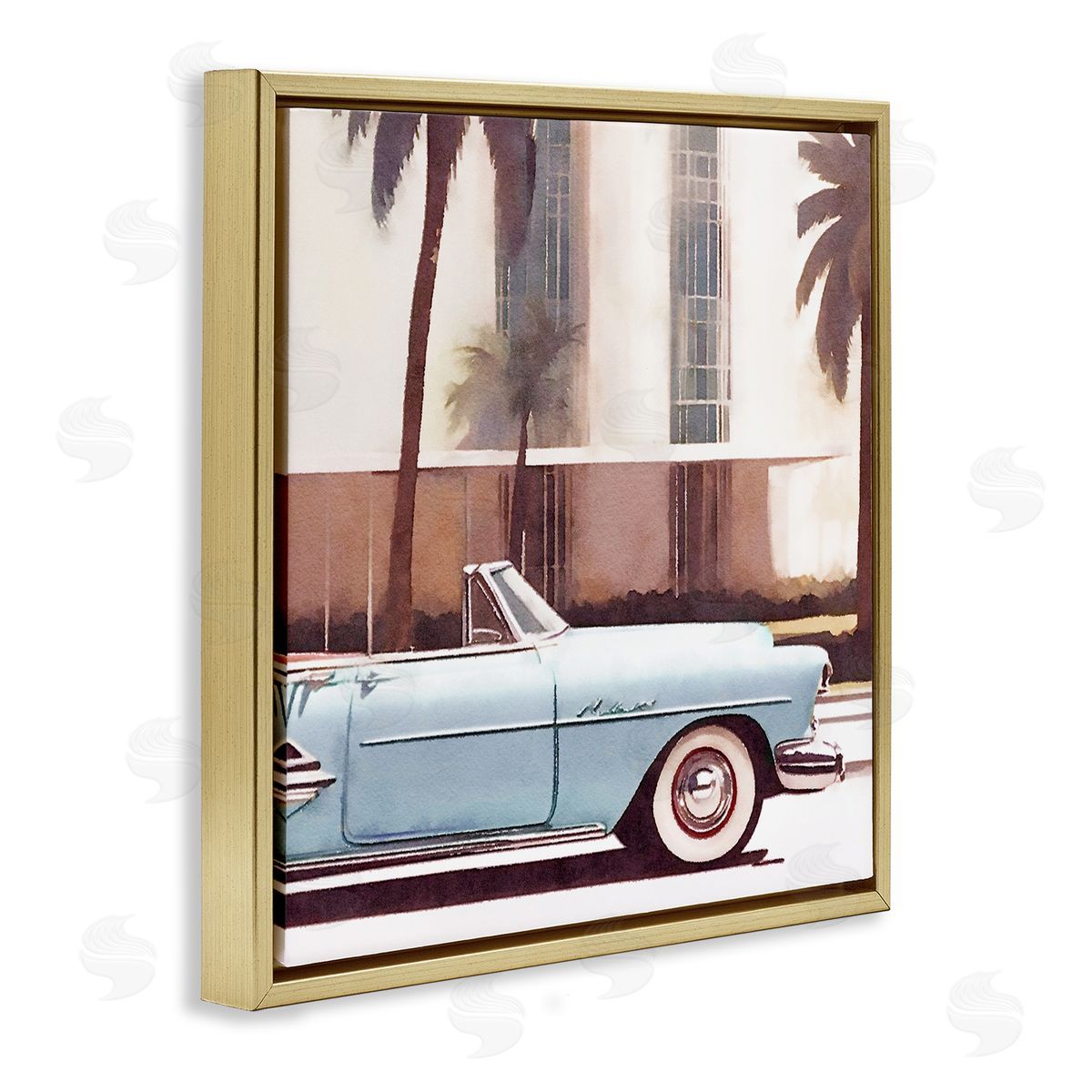 Noah Bay Tropical Scene Classic Car Gold Floating Frame Canvas Wall Art Print