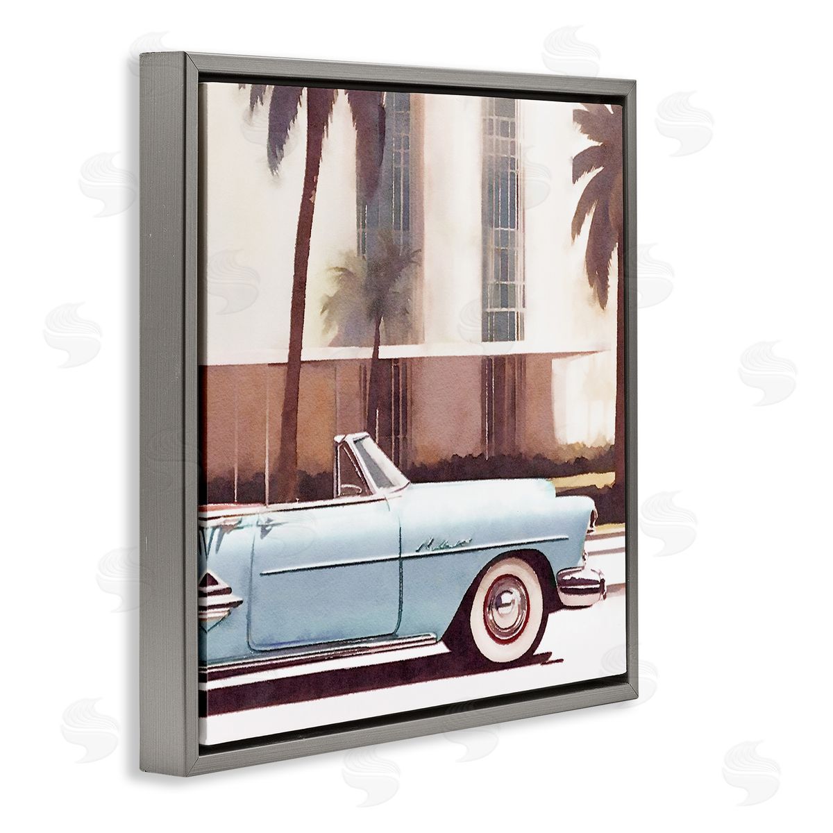 Noah Bay Tropical Scene Classic Car Gray Floating Frame Canvas Wall Art Print