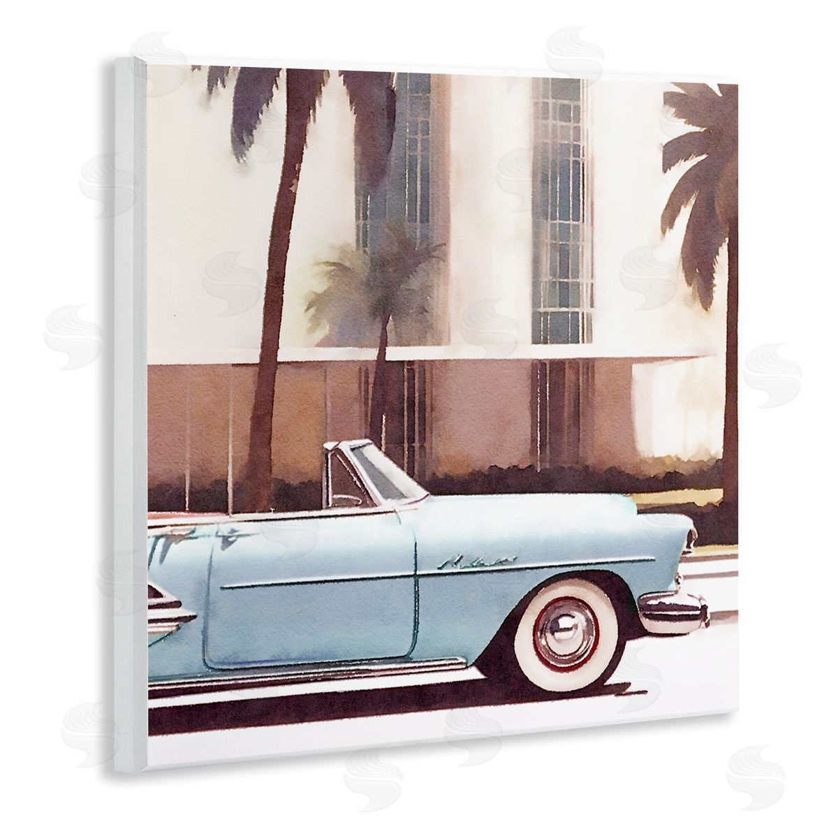 Noah Bay Tropical Scene Classic Car Wooden Wall Plaque Art Print