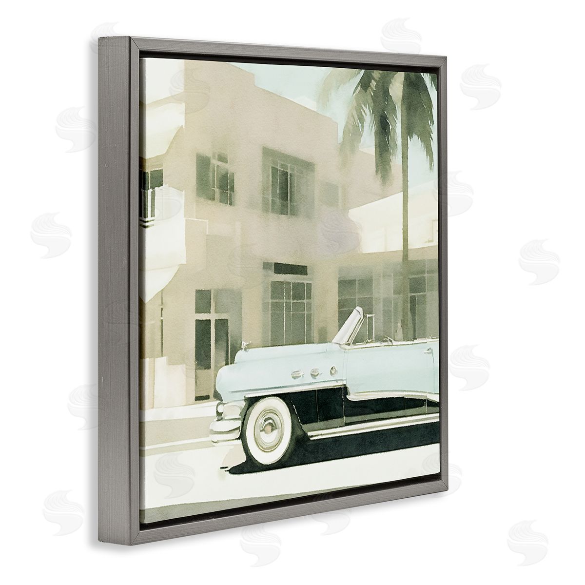 Noah Bay Miami Car & Palm Tree Gray Floating Frame Canvas Wall Art Print