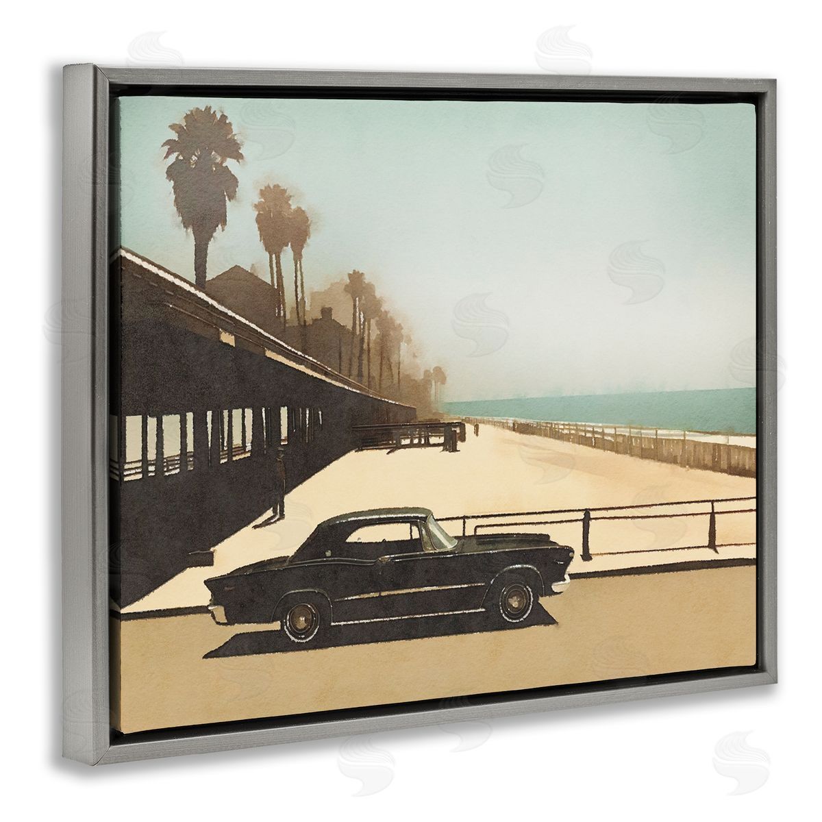 Noah Bay Under The Pier Classic Car Gray Floating Frame Canvas Wall Art Print