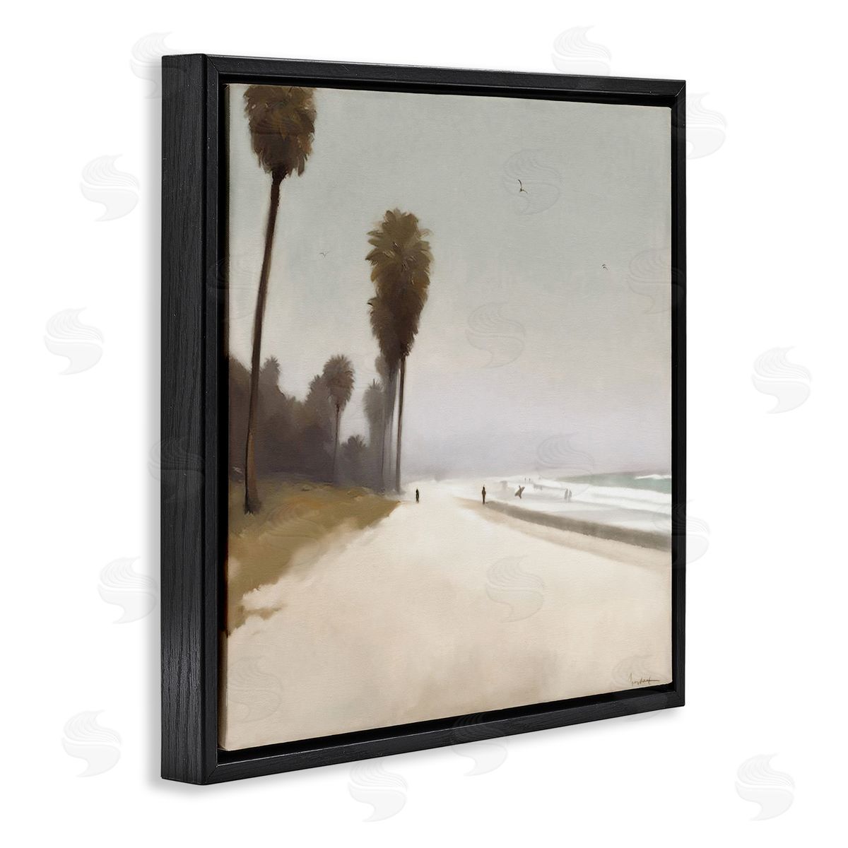 Noah Bay Palm Lined Beach Black Floating Frame Canvas Wall Art Print
