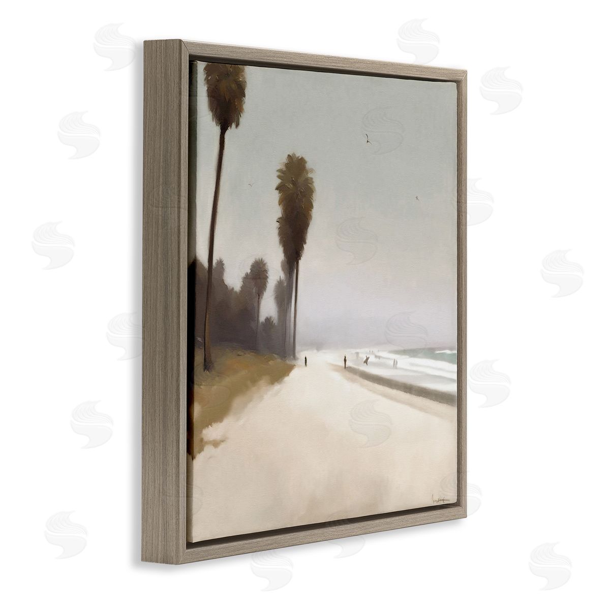 Noah Bay Palm Lined Beach Brown Floating Frame Canvas Wall Art Print