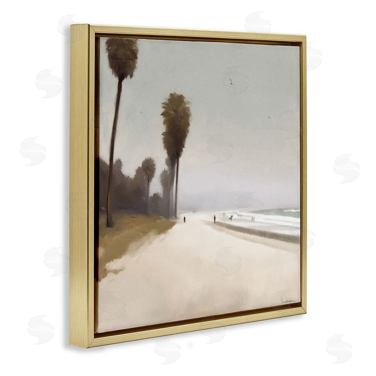 Noah Bay Palm Lined Beach Gold Floating Frame Canvas Wall Art Print