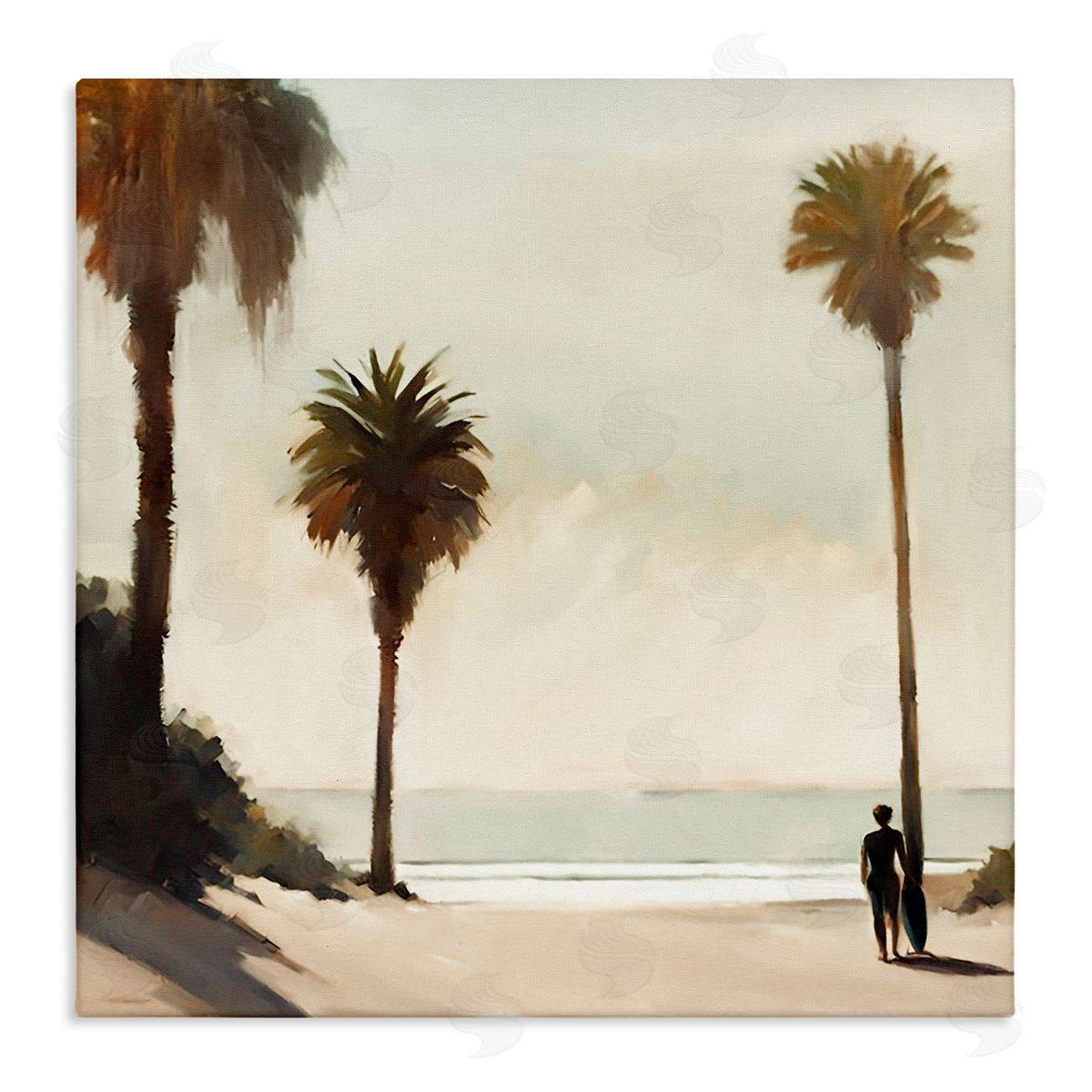 Noah Bay Surfer with Tropical Palms Canvas Wall Art Print