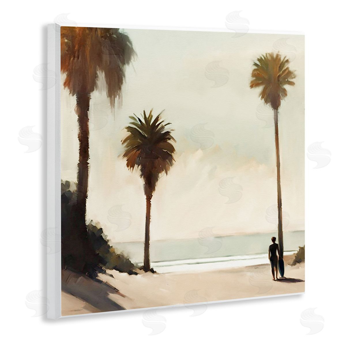 Noah Bay Surfer with Tropical Palms Wooden Wall Plaque Art Print