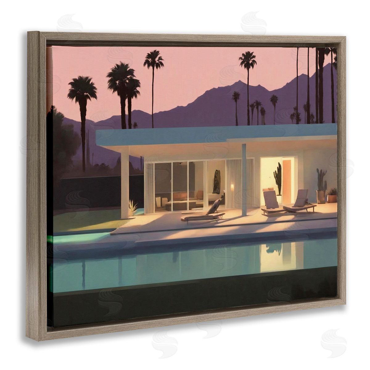 Noah Bay Summer Pool Reflection Brown Floating Frame Canvas Wall Art Print