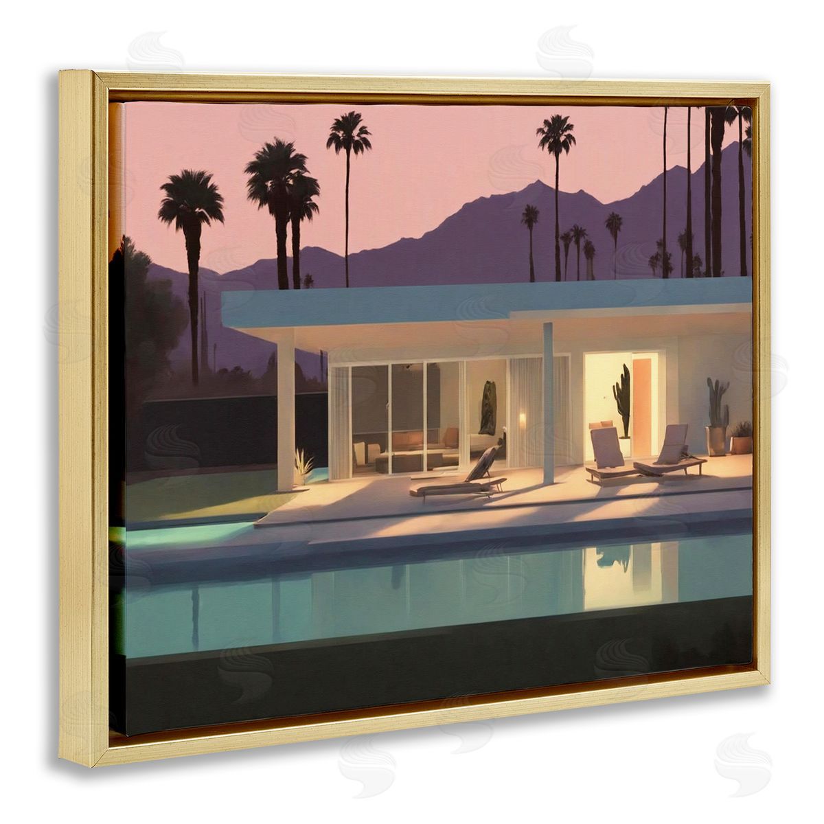 Noah Bay Summer Pool Reflection Gold Floating Frame Canvas Wall Art Print