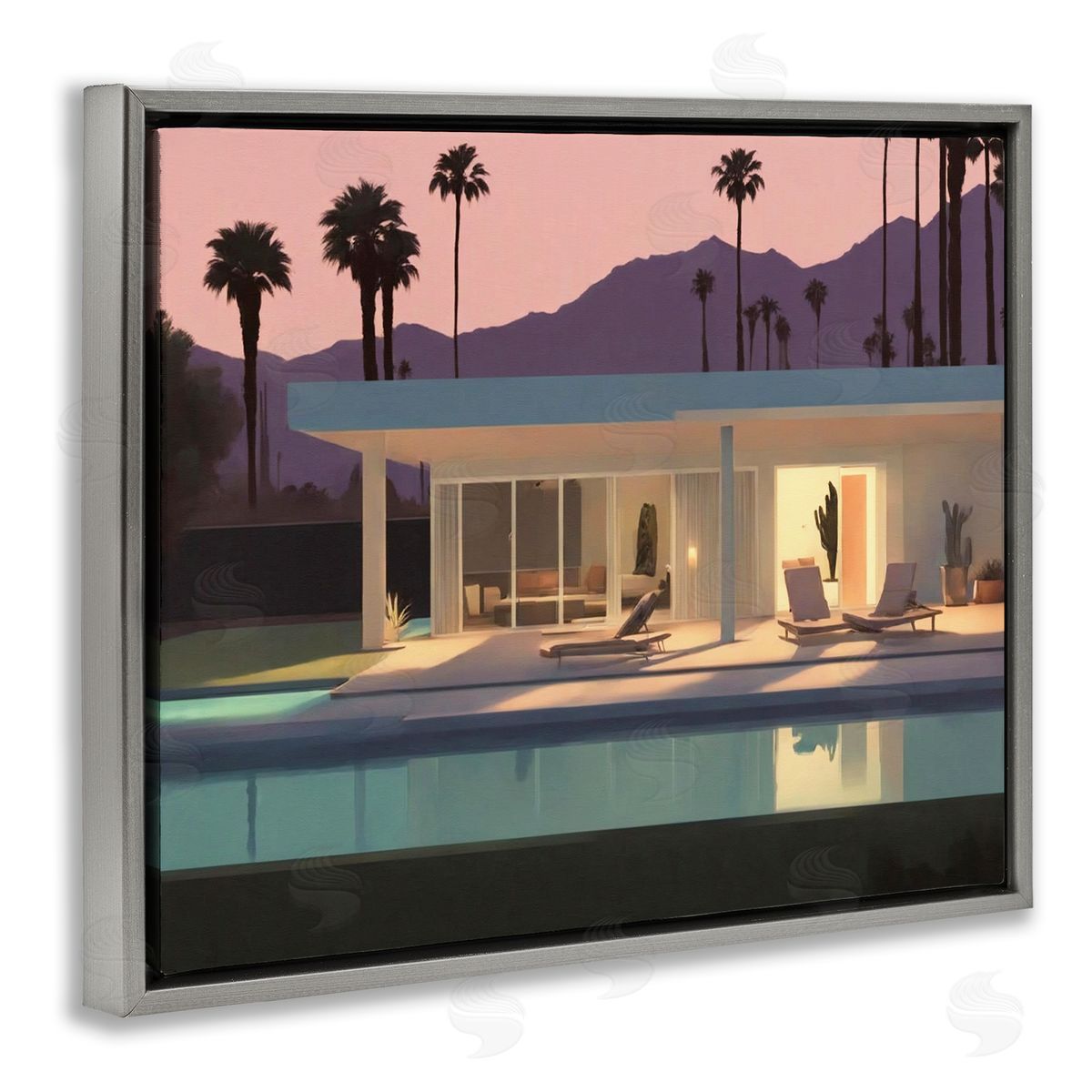 Noah Bay Summer Pool Reflection Gray Floating Frame Canvas Wall Art Print