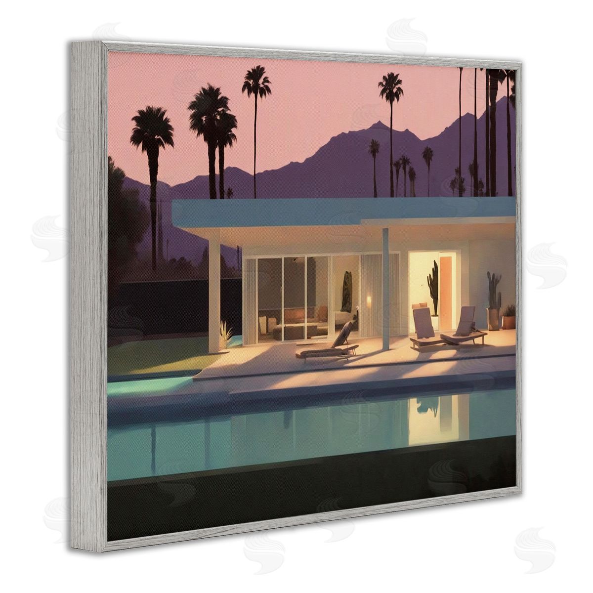 Noah Bay Summer Pool Reflection Gray Framed Giclee Wall Art Print