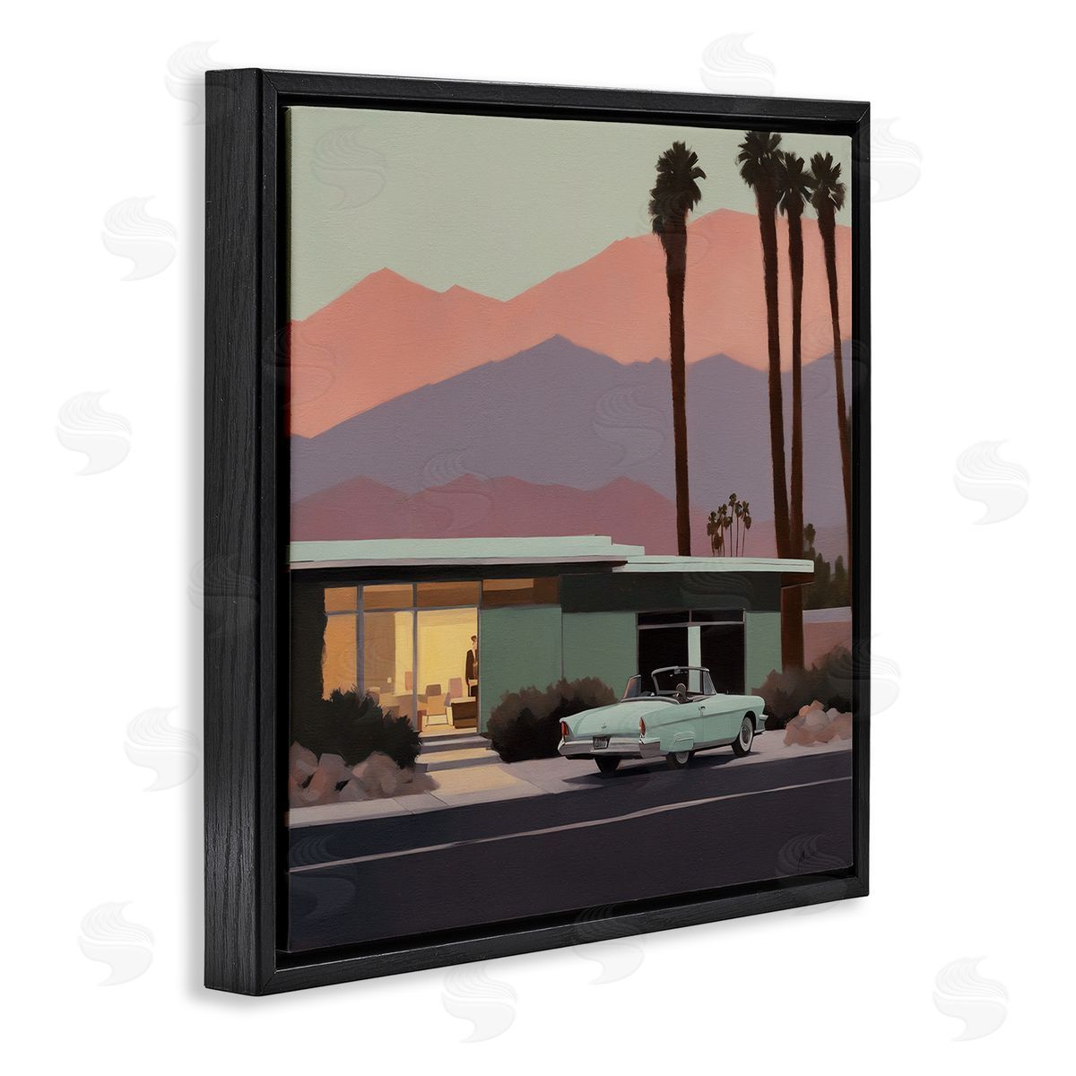 Noah Bay Tropical House & Car Black Floating Frame Canvas Wall Art Print