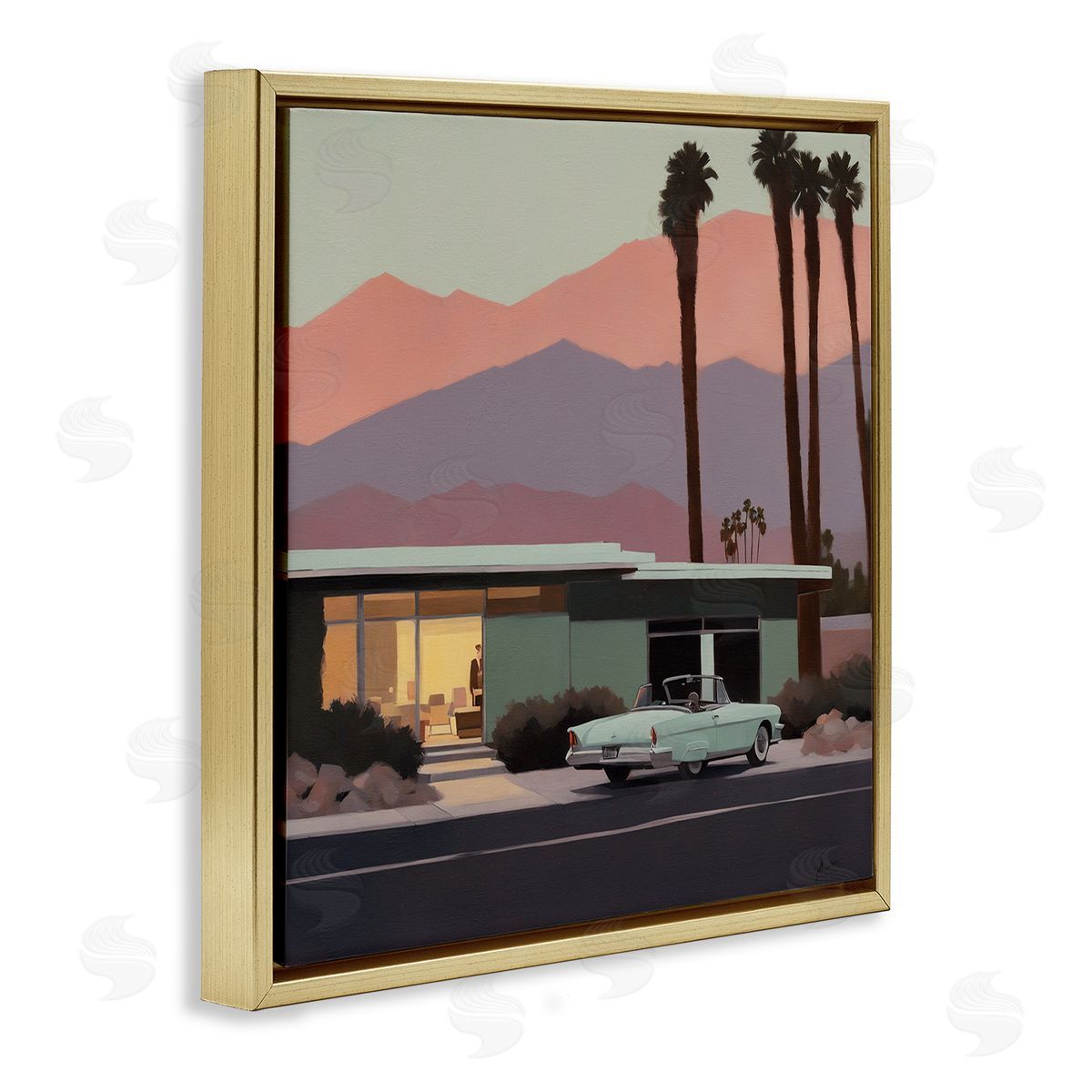 Noah Bay Tropical House & Car Gold Floating Frame Canvas Wall Art Print