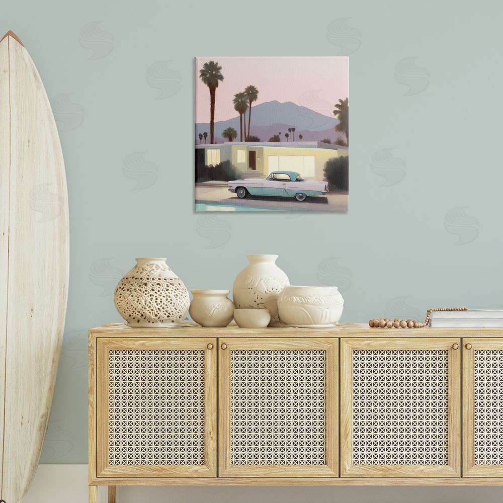 Noah Bay Poolside Classic Car Canvas Wall Art Print in Room