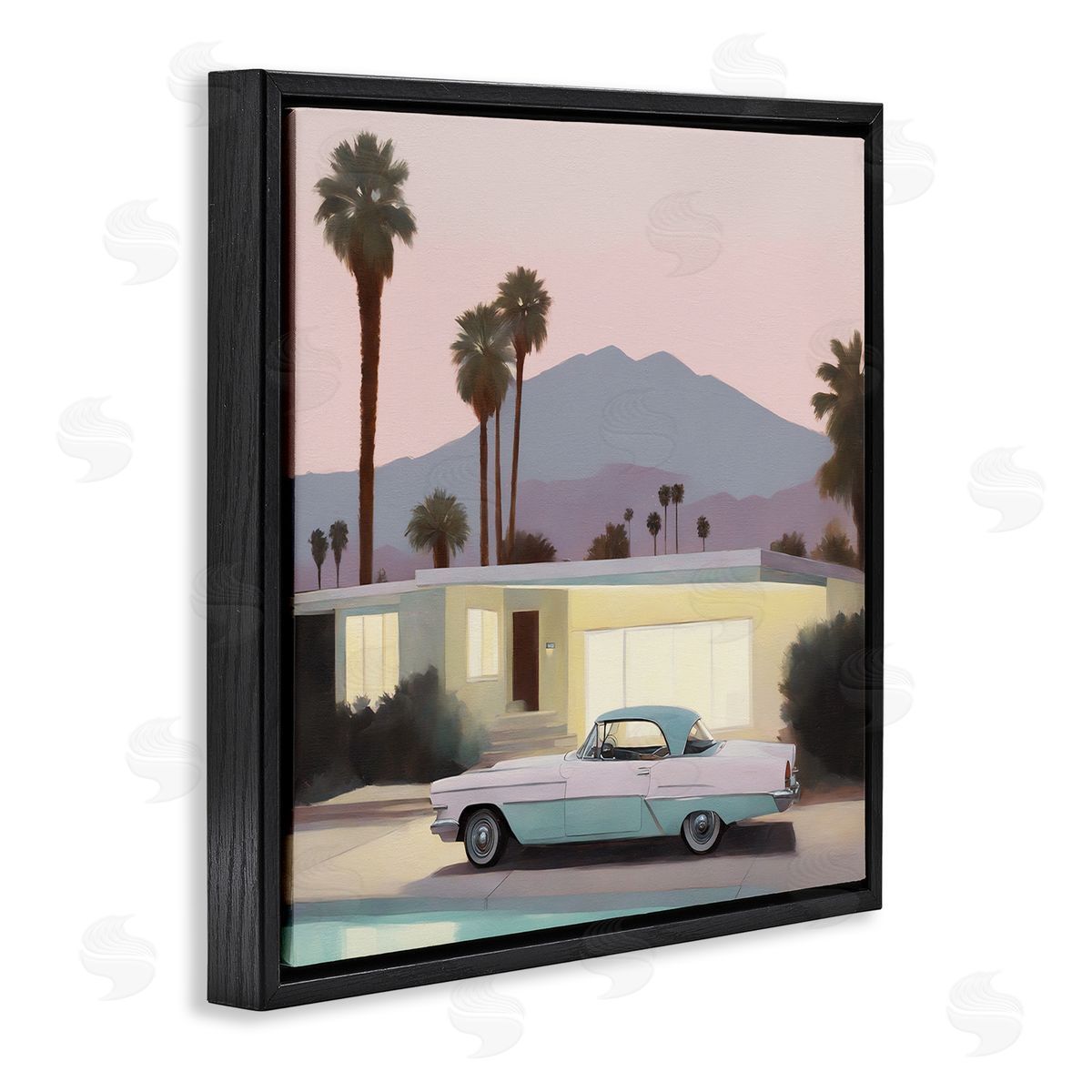 Noah Bay Poolside Classic Car Black Floating Frame Canvas Wall Art Print