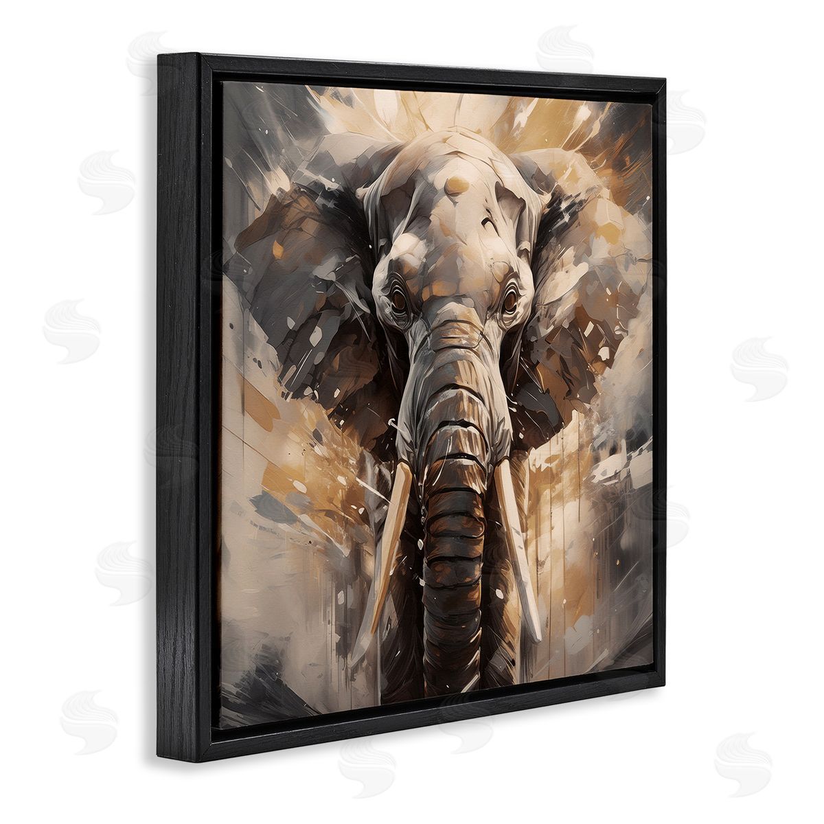 Noah Bay Modern Splatter Elephant Black Floating Frame Canvas Wall Art Print