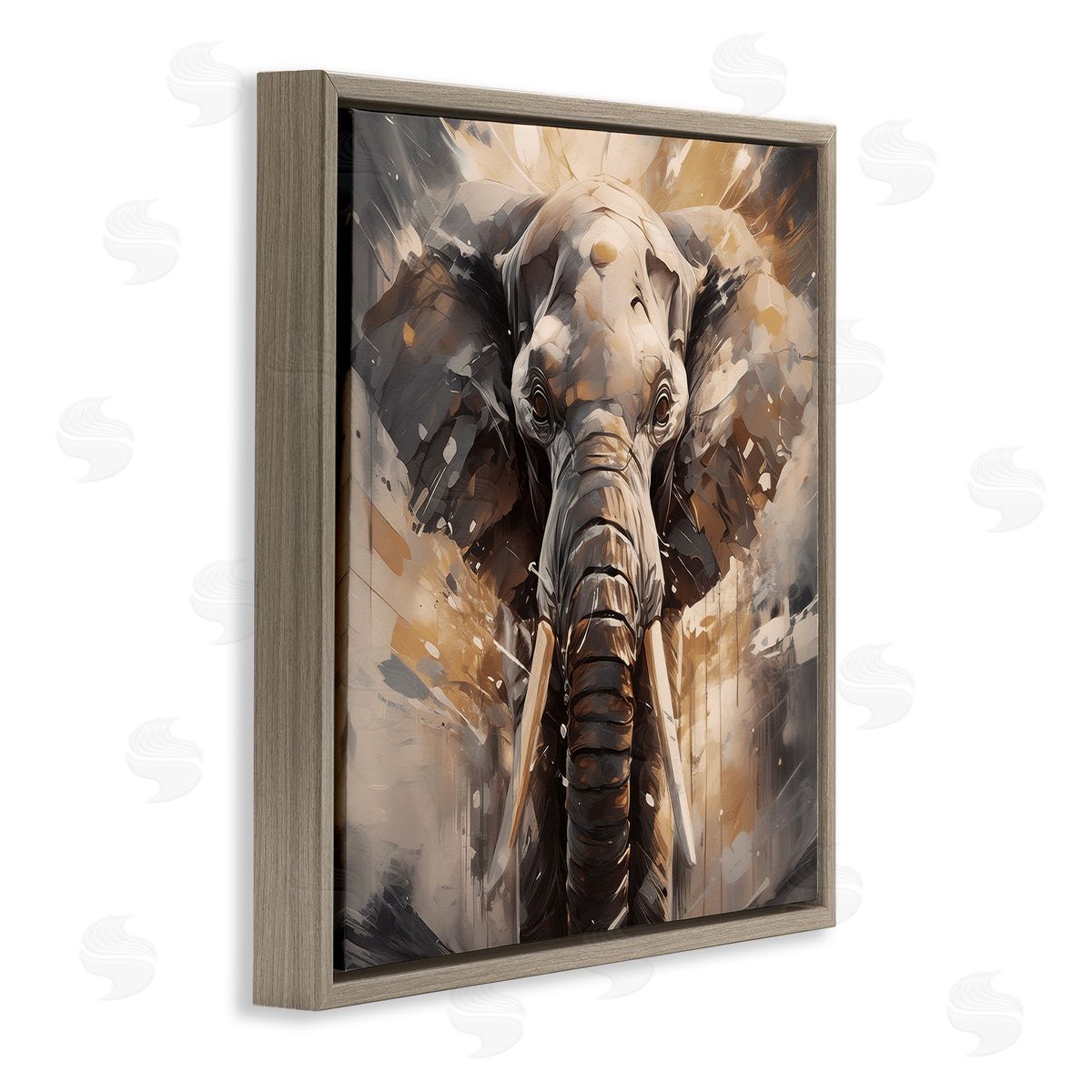 Noah Bay Modern Splatter Elephant Brown Floating Frame Canvas Wall Art Print