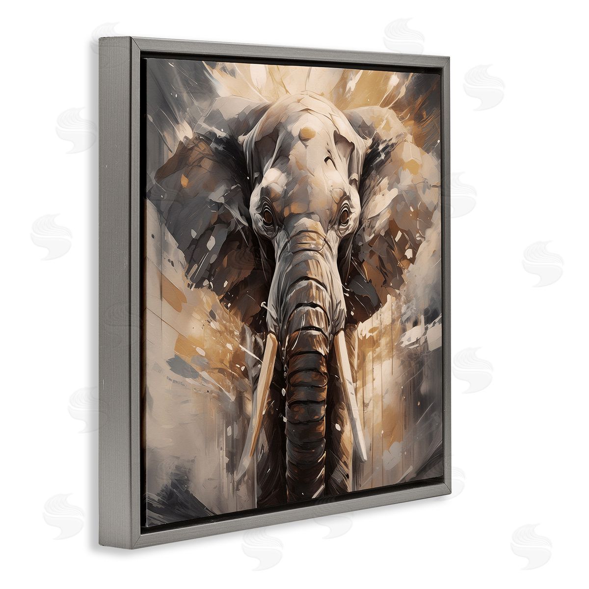 Noah Bay Modern Splatter Elephant Gray Floating Frame Canvas Wall Art Print