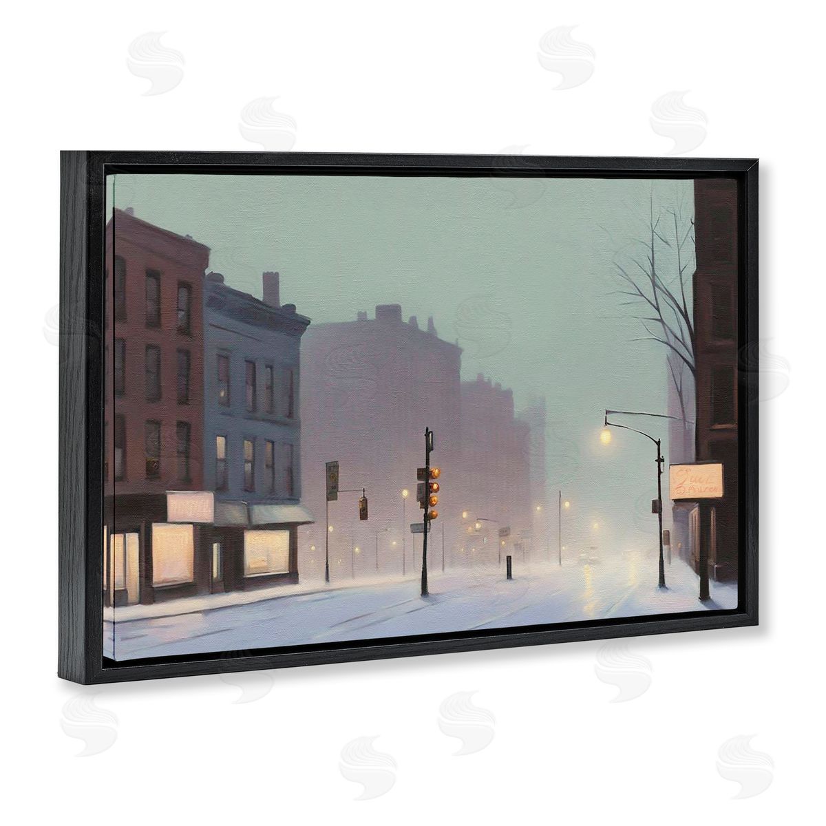 Foggy City Street Black Floating Frame Canvas Wall Art, Home Decor by Noah Bay