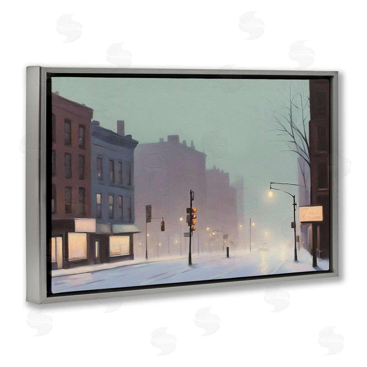 Foggy City Street Grey Floating Frame Canvas Wall Art, Home Decor by Noah Bay