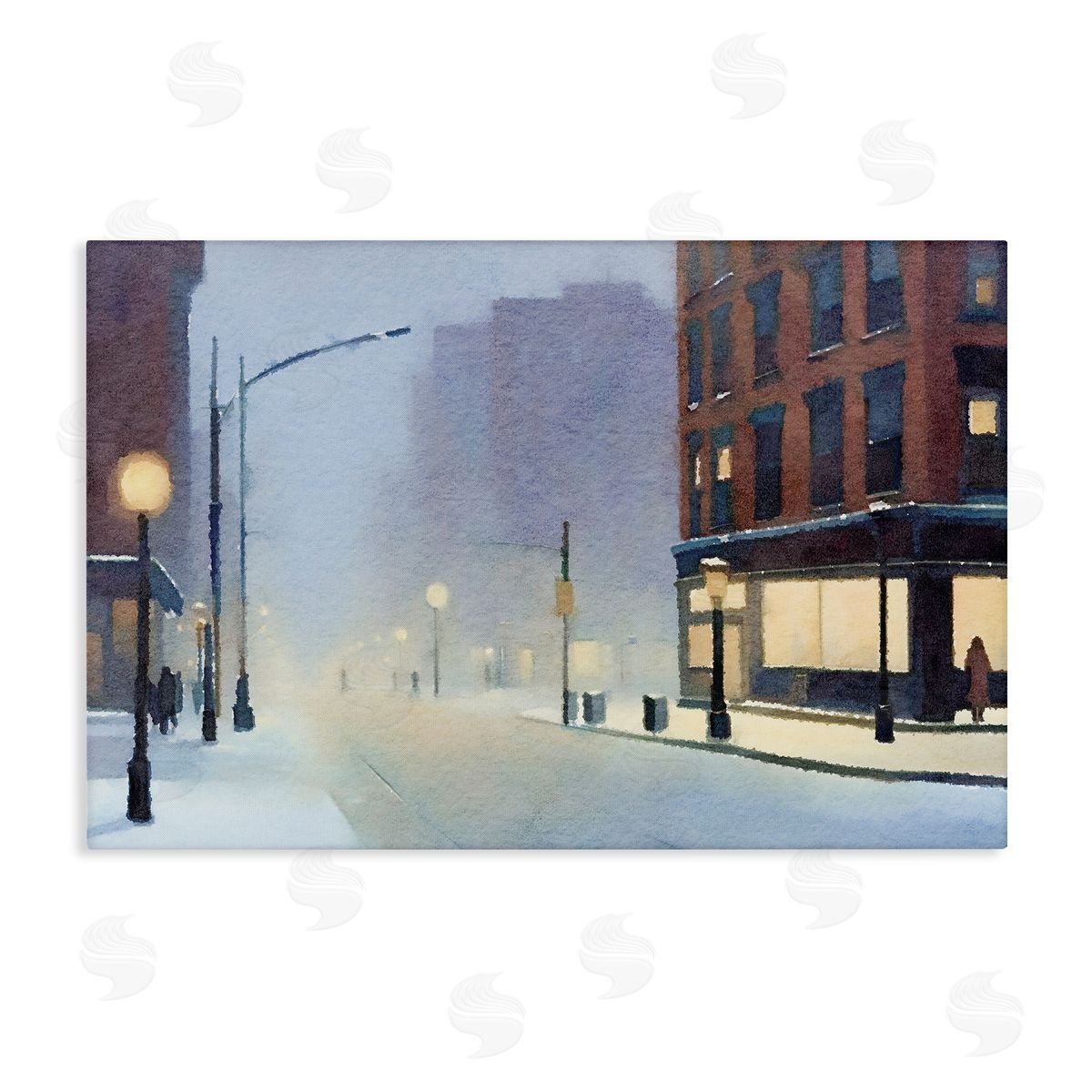 Misty Winter City Street Canvas Wall Art, Home Decor by Noah Bay