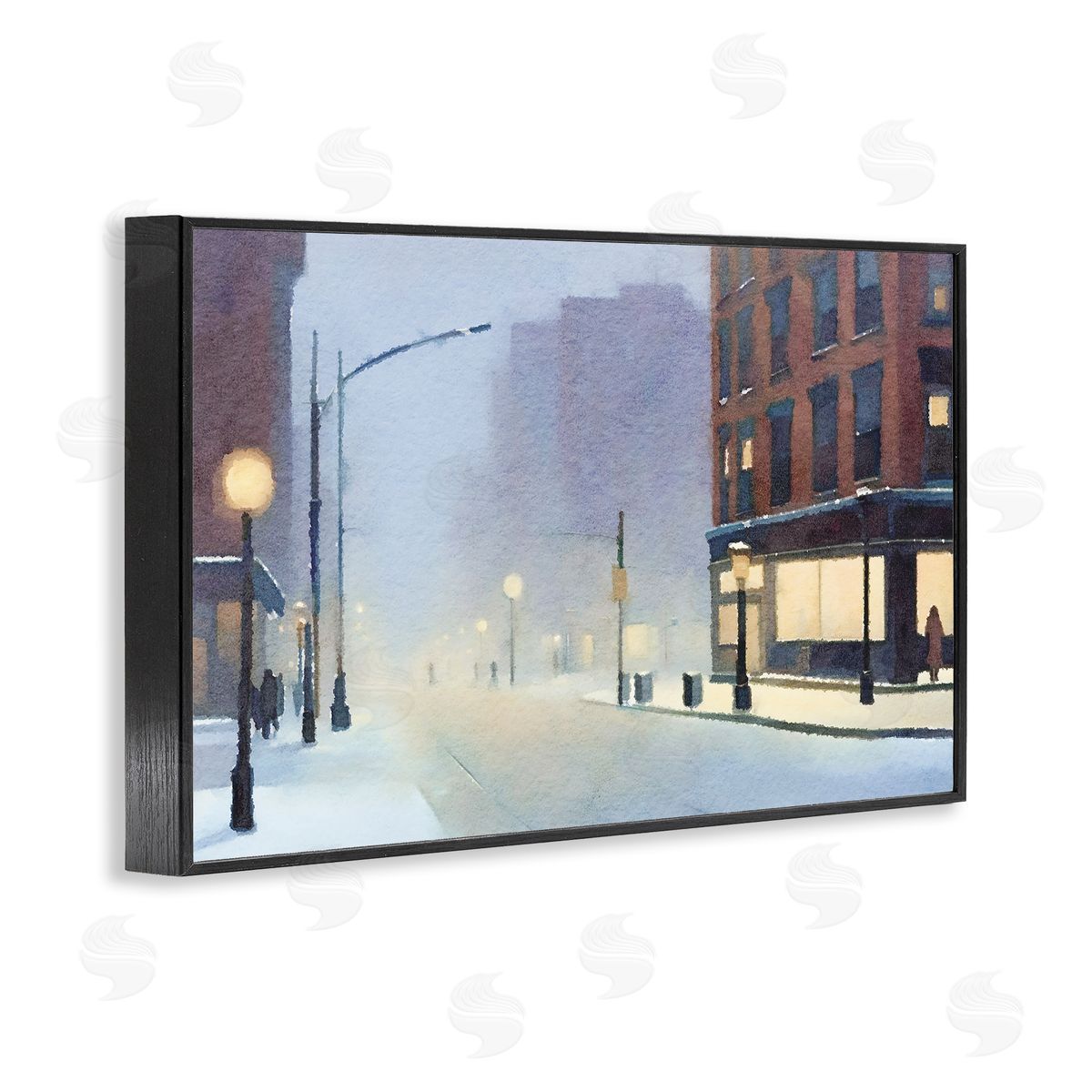 Misty Winter City Street Black Frame Print Wall Art, Home Decor by Noah Bay