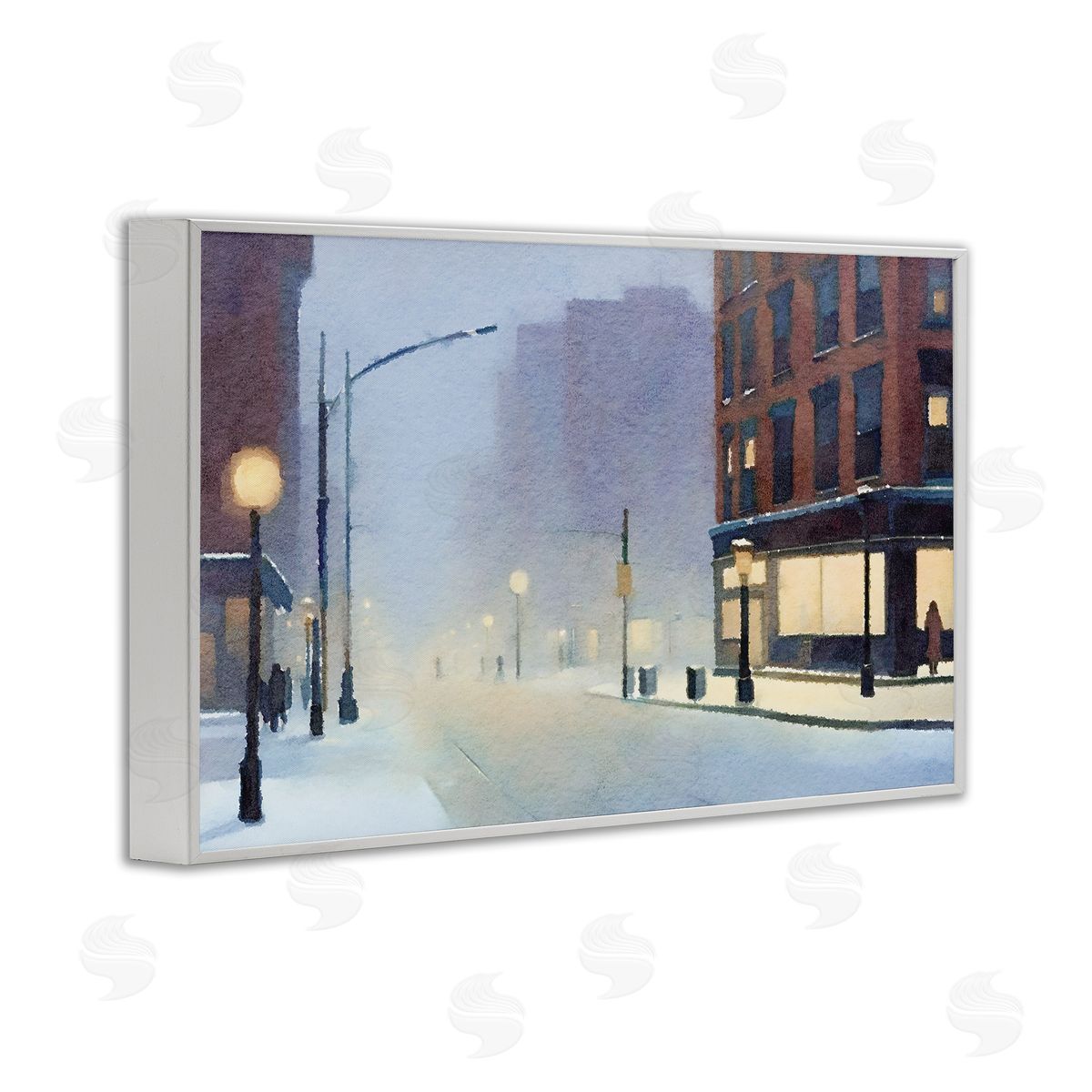 Misty Winter City Street White Frame Print Wall Art, Home Decor by Noah Bay