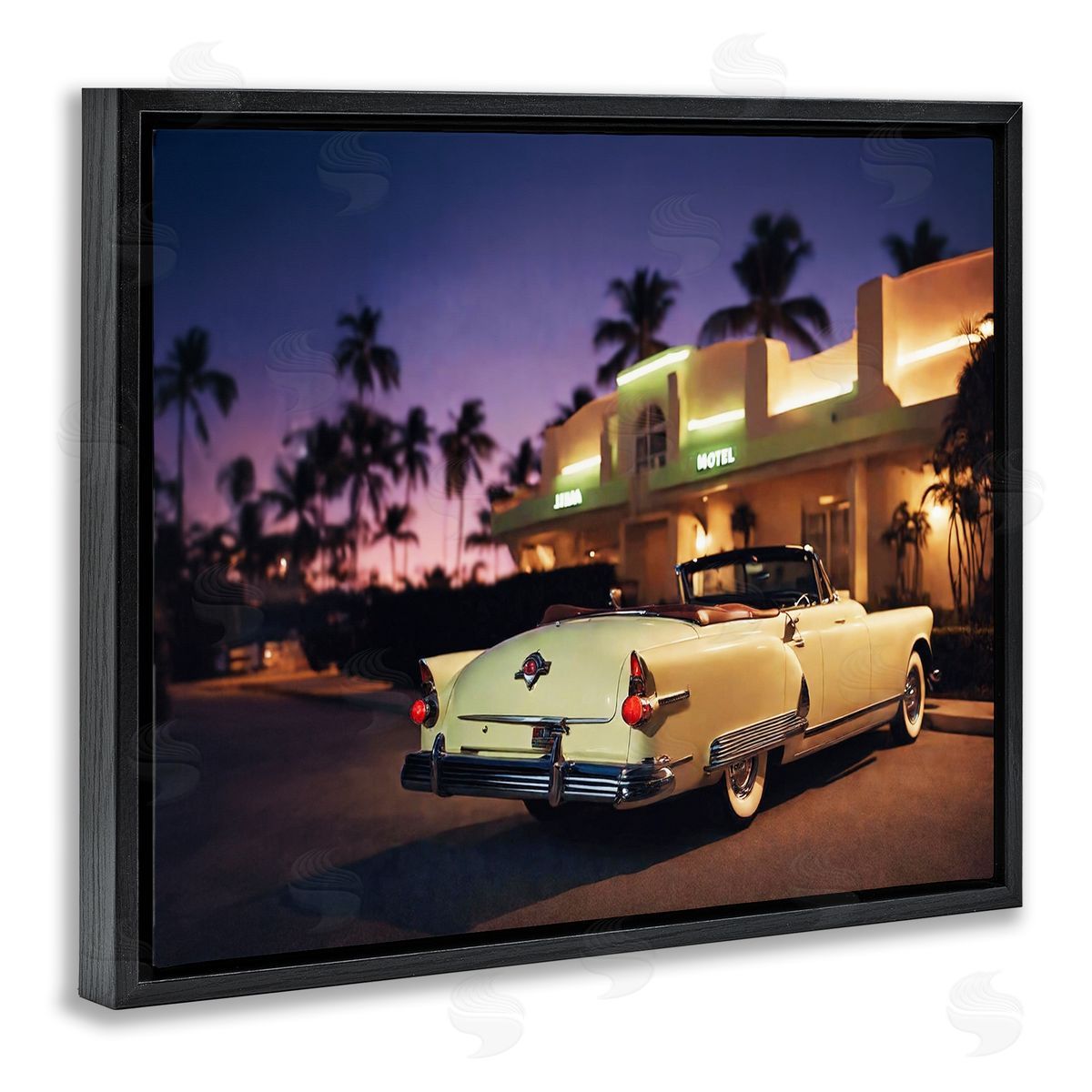 Noah Bay Antique Car Tropical Motel Black Floating Frame Canvas Wall Art Print
