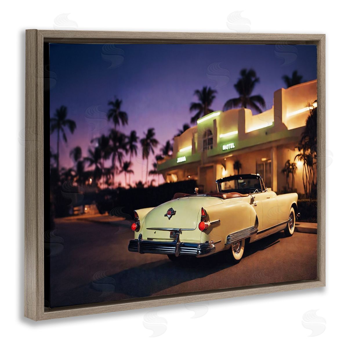 Noah Bay Antique Car Tropical Motel Brown Floating Frame Canvas Wall Art Print
