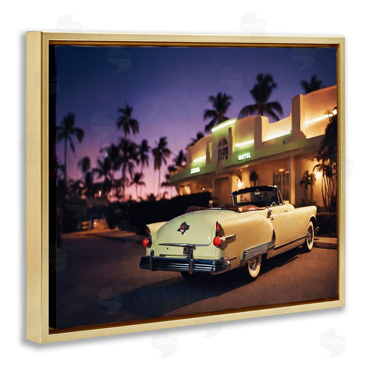 Noah Bay Antique Car Tropical Motel Gold Floating Frame Canvas Wall Art Print