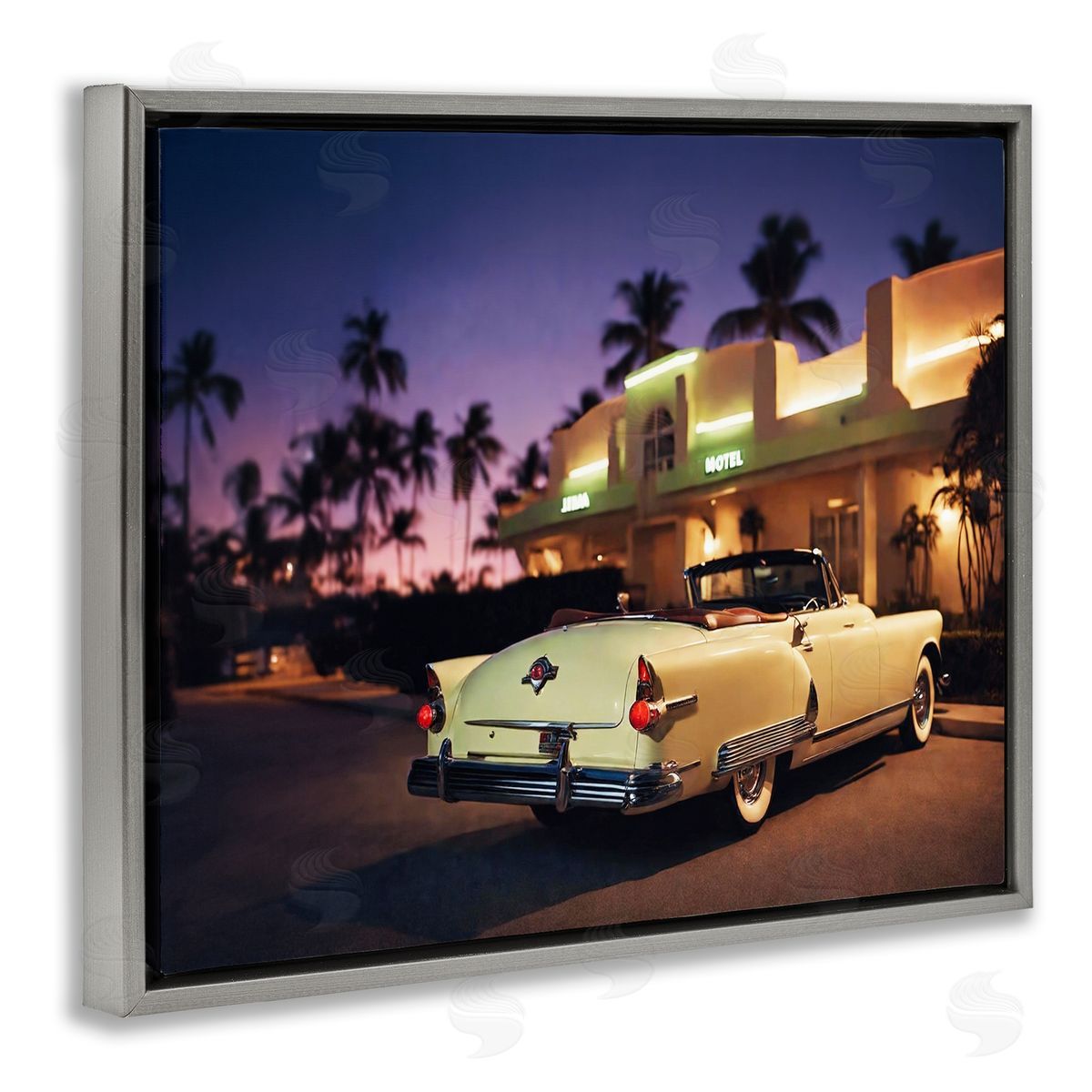 Noah Bay Antique Car Tropical Motel Gray Floating Frame Canvas Wall Art Print