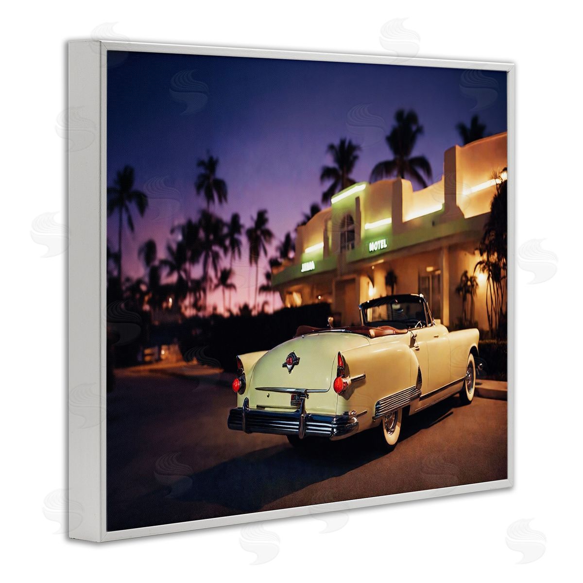 Noah Bay Antique Car Tropical Motel White Framed Giclee Wall Art Print