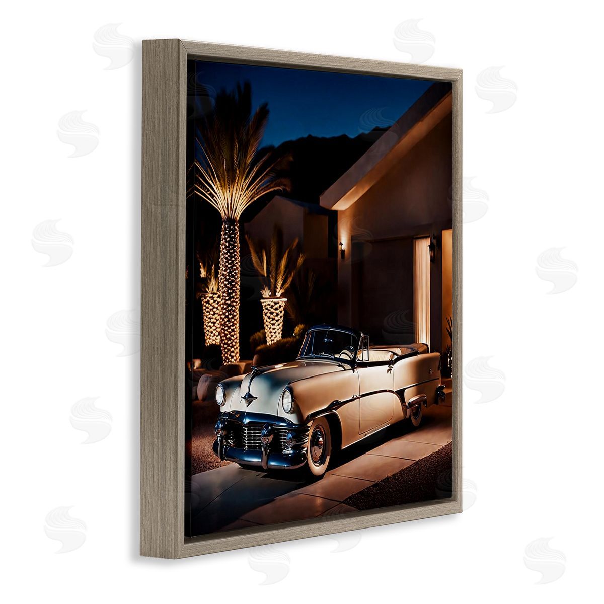 Noah Bay Miami Wheels Classic Car Brown Floating Frame Canvas Wall Art Print