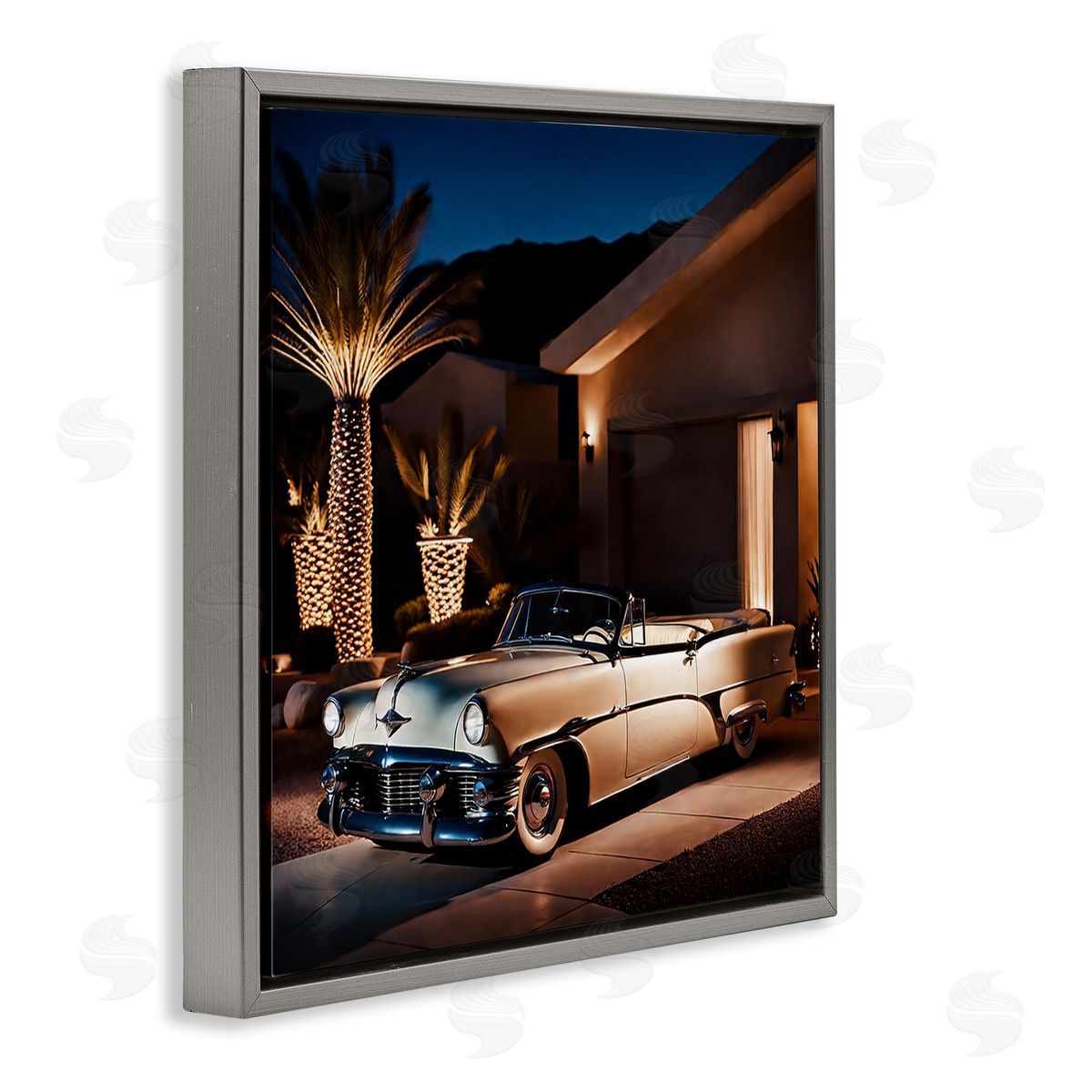Noah Bay Miami Wheels Classic Car Gray Floating Frame Canvas Wall Art Print