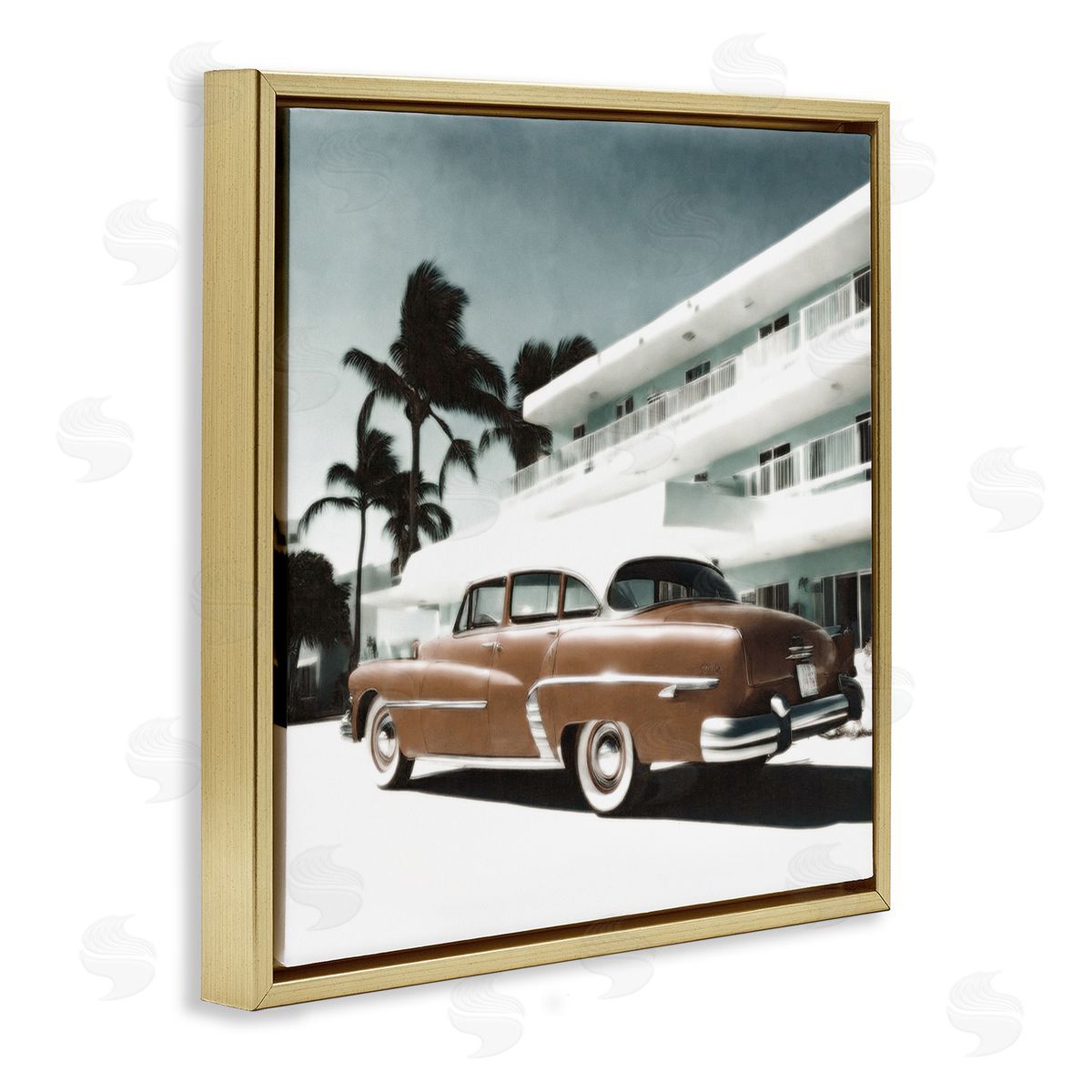 Noah Bay Miami Classic Automobile Gold Floating Frame Canvas Wall Art Print