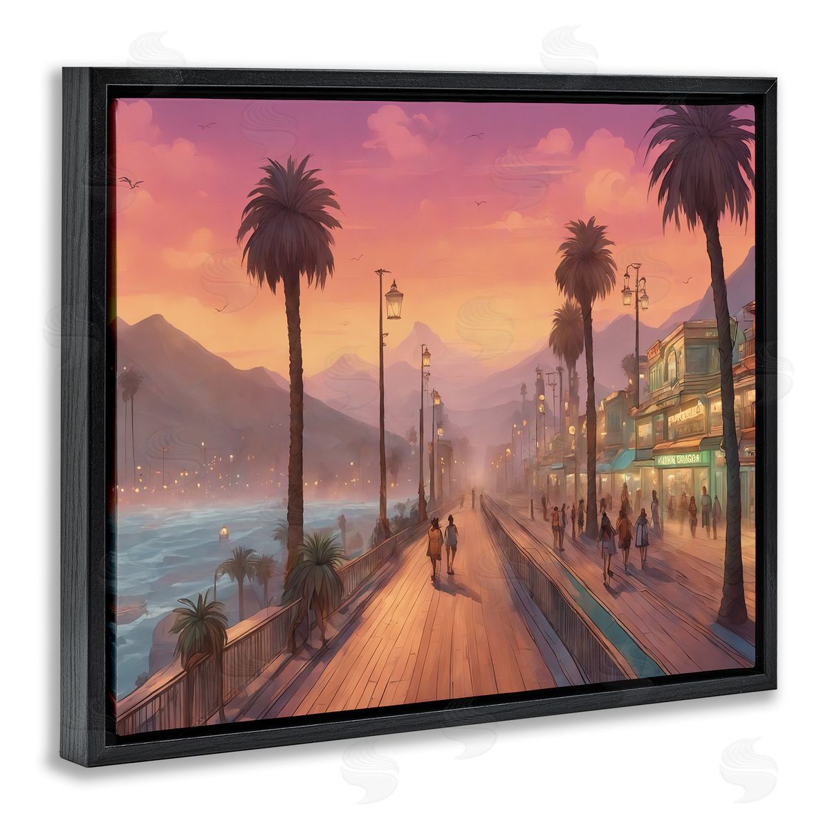 Noah Bay Busy Tropical Boardwalk Black Floating Frame Canvas Wall Art Print