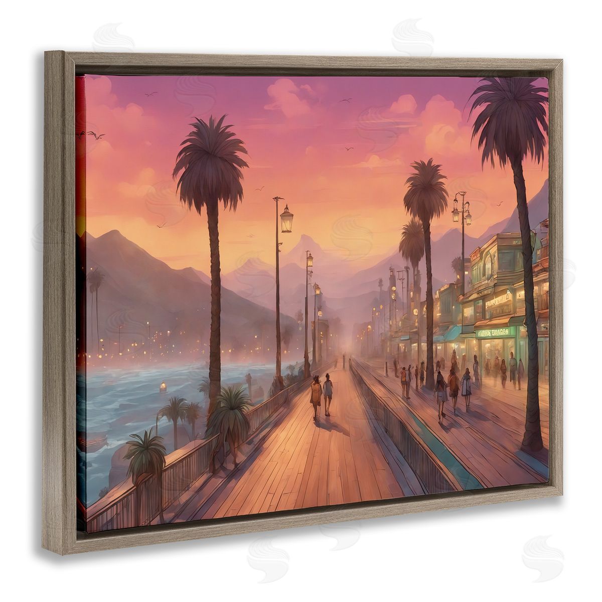 Noah Bay Busy Tropical Boardwalk Brown Floating Frame Canvas Wall Art Print