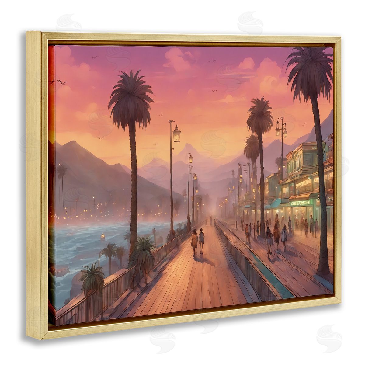 Noah Bay Busy Tropical Boardwalk Gold Floating Frame Canvas Wall Art Print