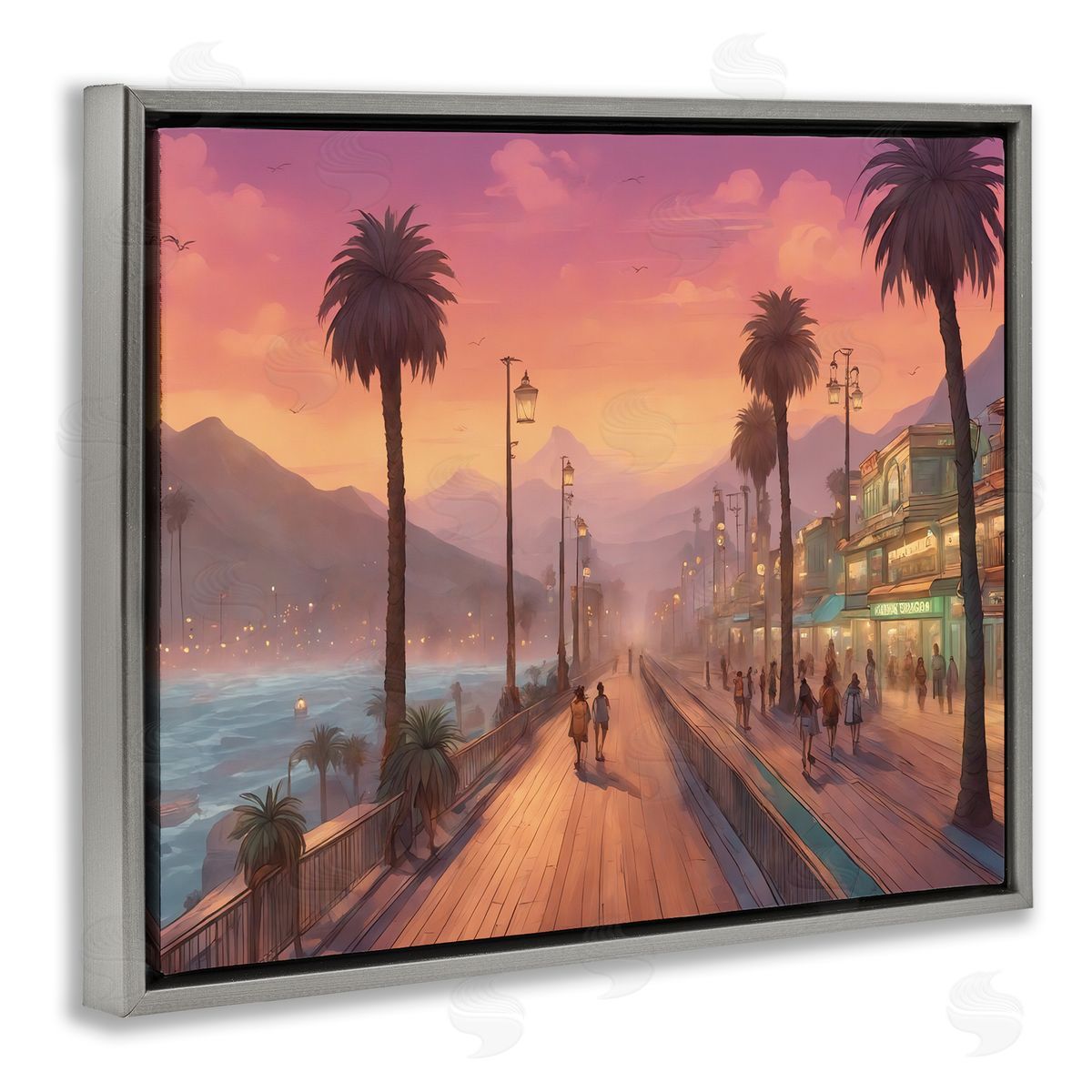 Noah Bay Busy Tropical Boardwalk Gray Floating Frame Canvas Wall Art Print