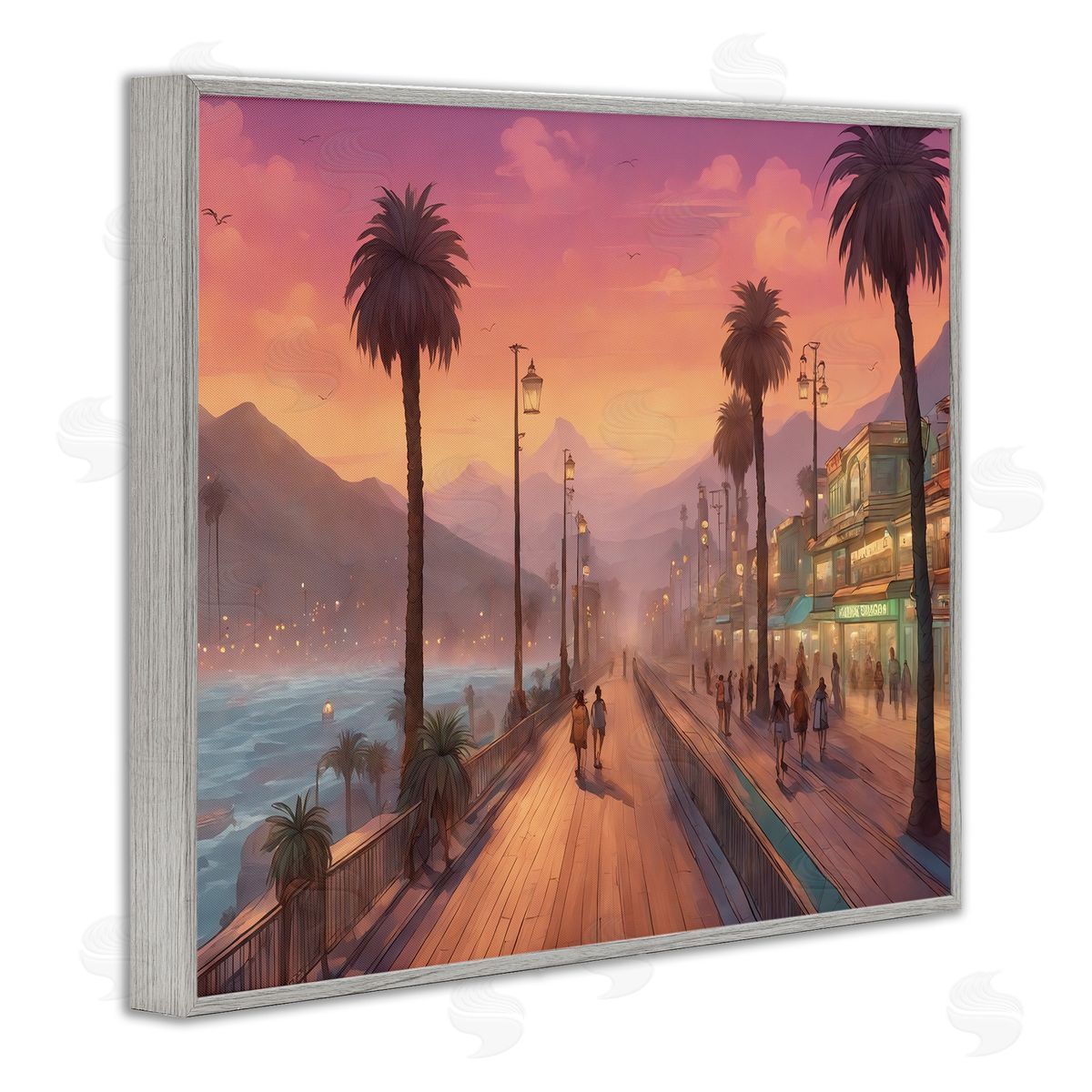 Noah Bay Busy Tropical Boardwalk Gray Framed Giclee Wall Art Print