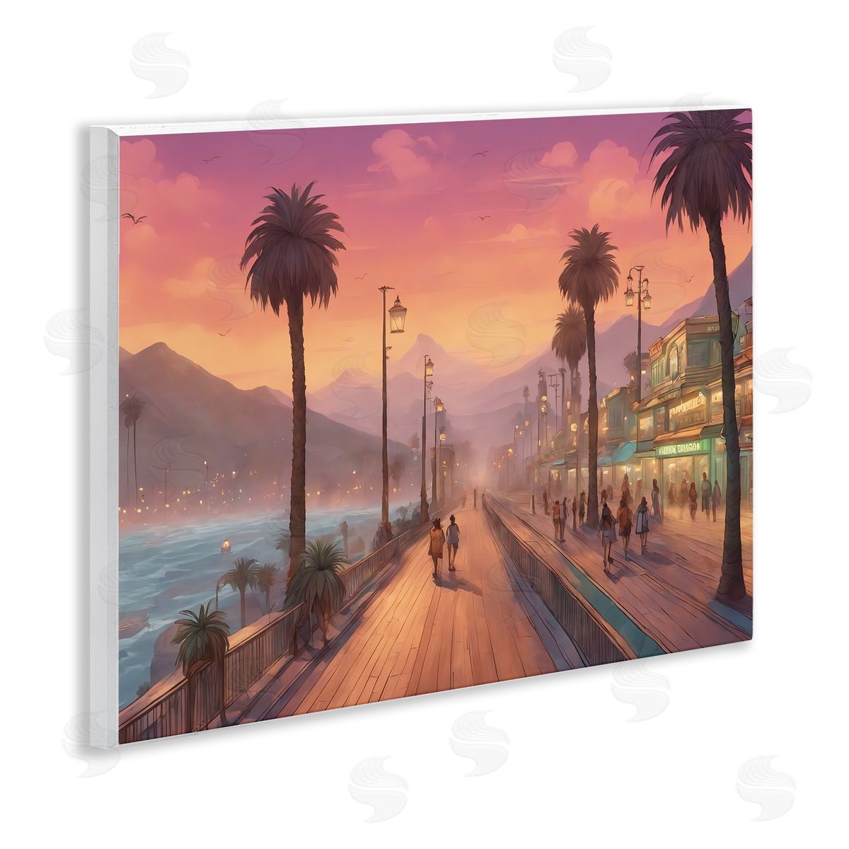Noah Bay Busy Tropical Boardwalk Wooden Wall Plaque Art Print