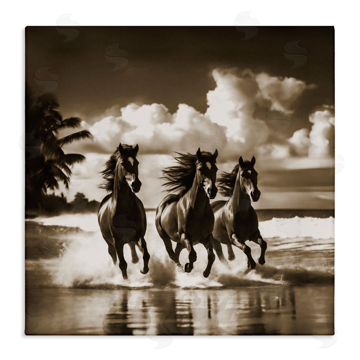 Noah Bay Sepia Stallions Galloping Canvas Wall Art Print