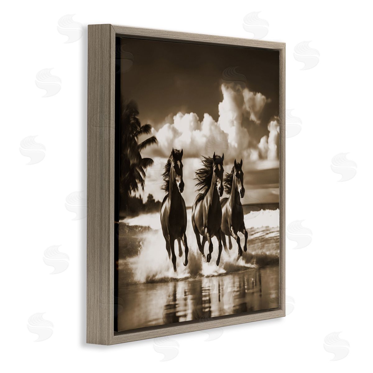Noah Bay Sepia Stallions Galloping Brown Floating Frame Canvas Wall Art Print
