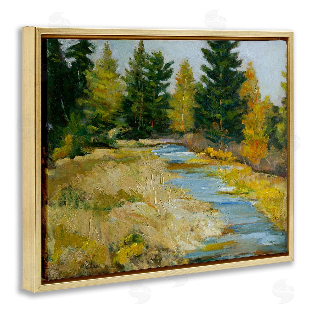 Alexi Fine A Fine Creekside Landscape Gold Floating Frame Canvas Wall Art Print
