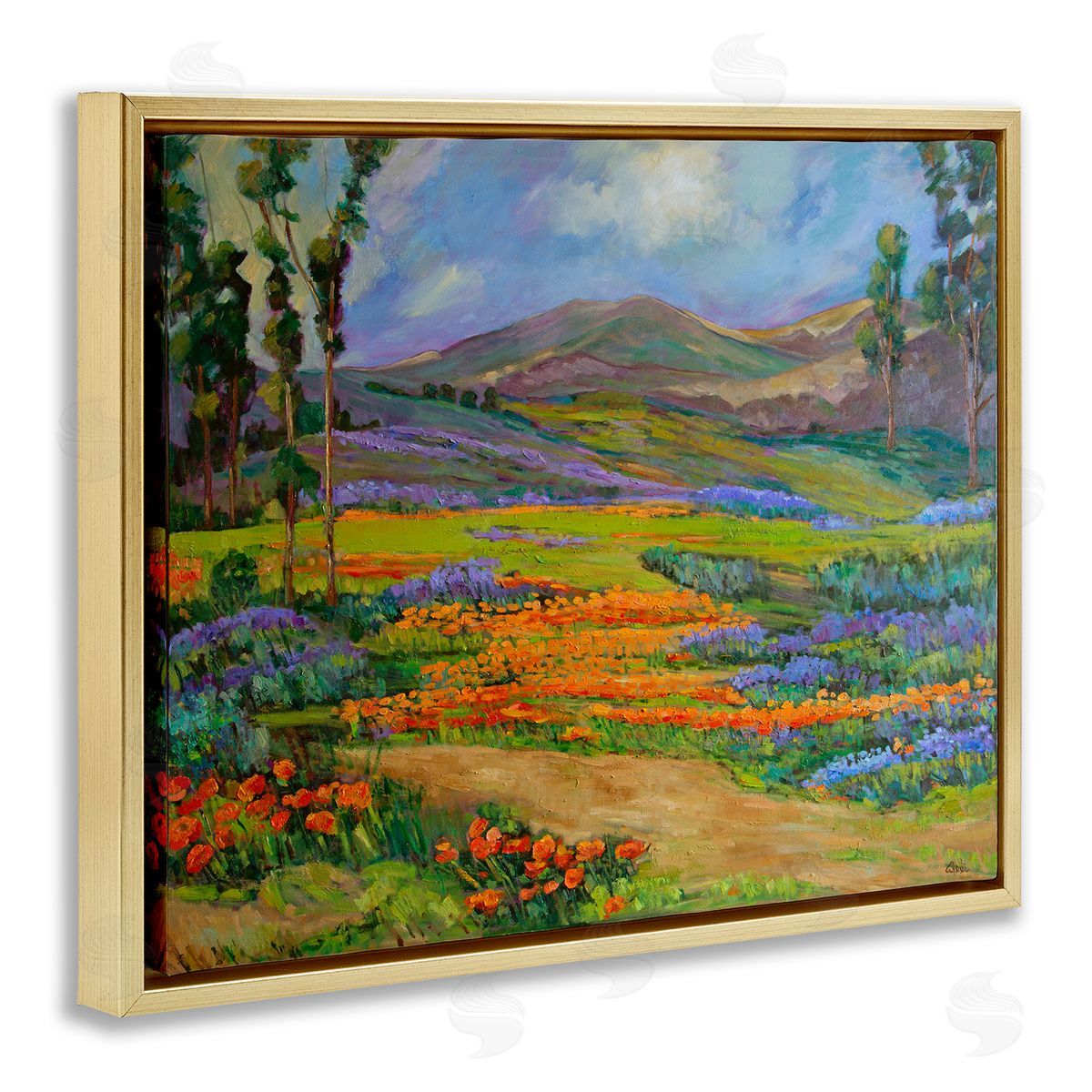 Alexi Fine Bountiful Meadow Landscape Gold Floating Frame Canvas Wall Art Print