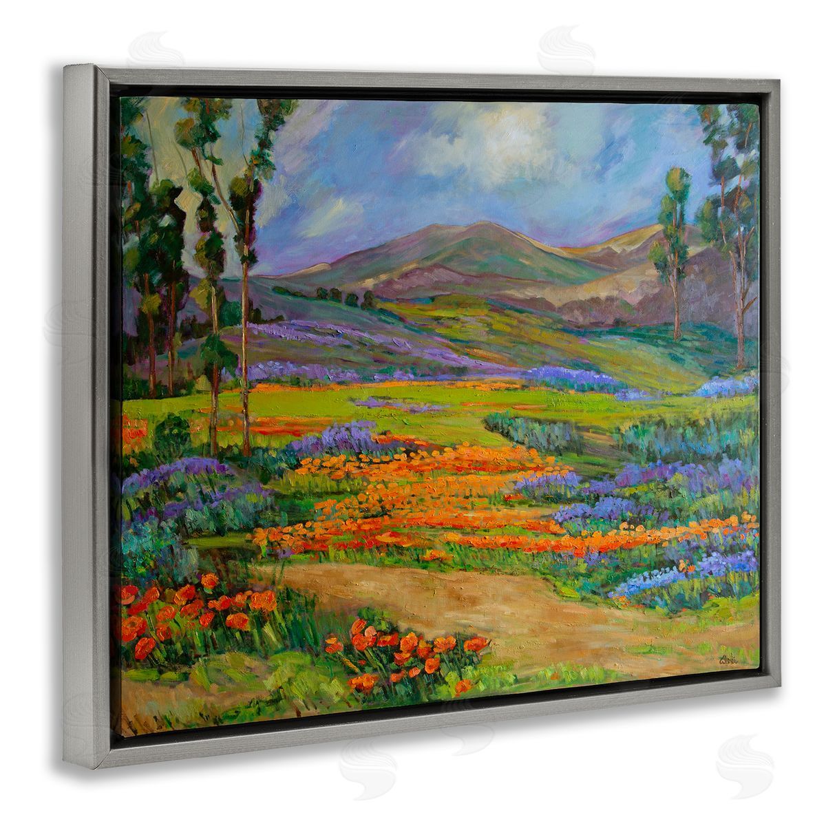 Alexi Fine Bountiful Meadow Landscape Gray Floating Frame Canvas Wall Art Print