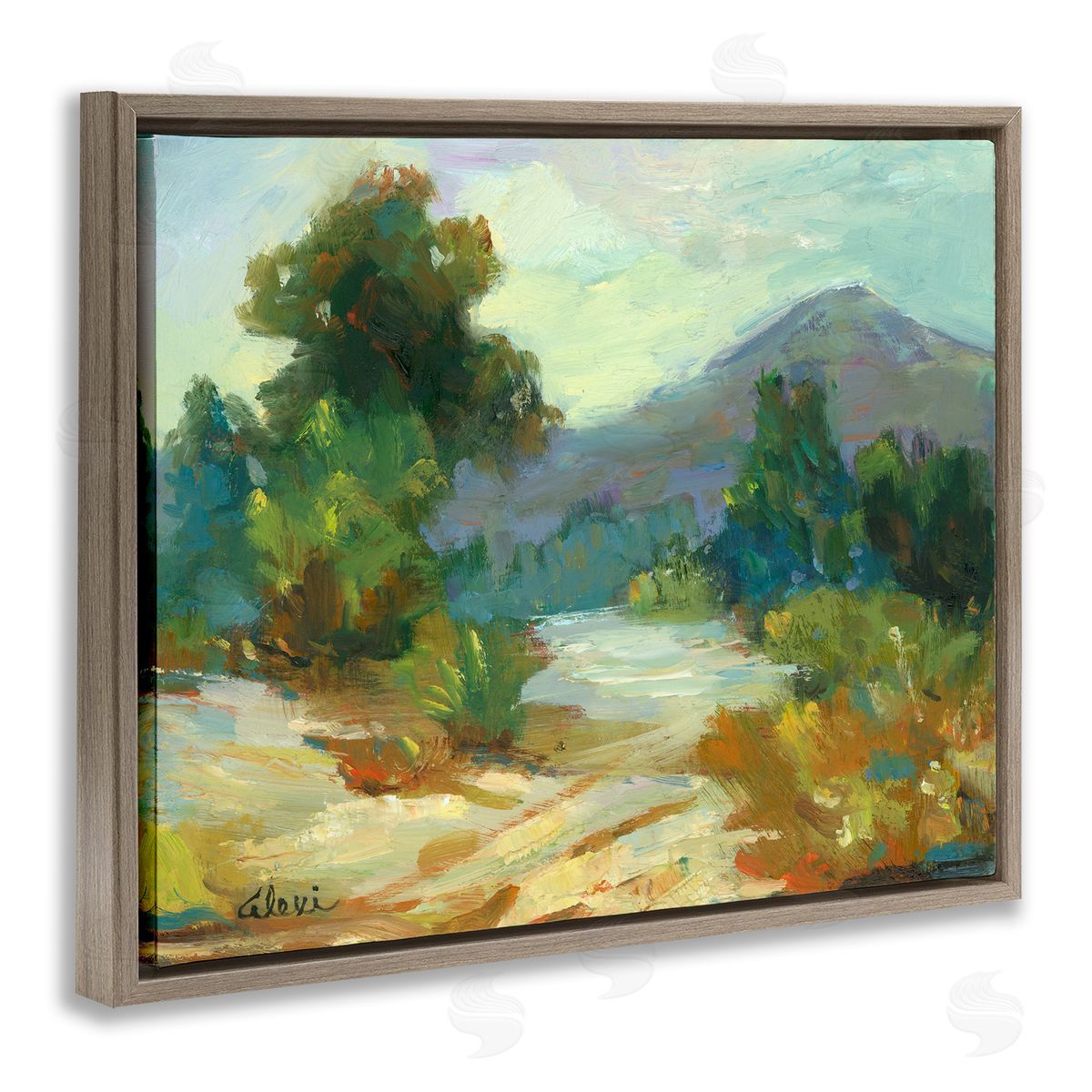 Alexi Fine Fall Time Mountain View Brown Floating Frame Canvas Wall Art Print